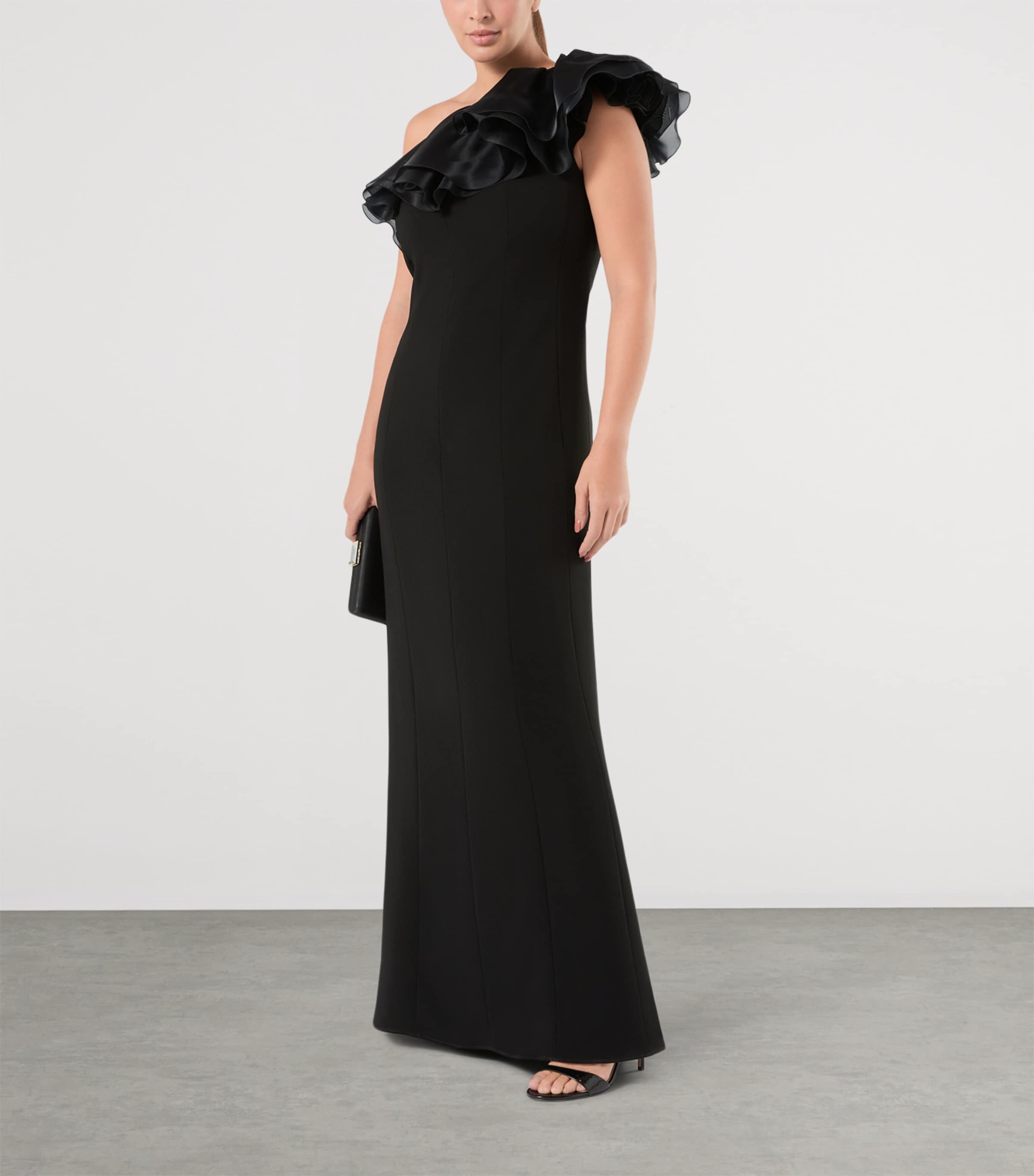Marina Rinaldi Womens x Tony Ward Ruffle-Neck Maxi Dress Black Image 2