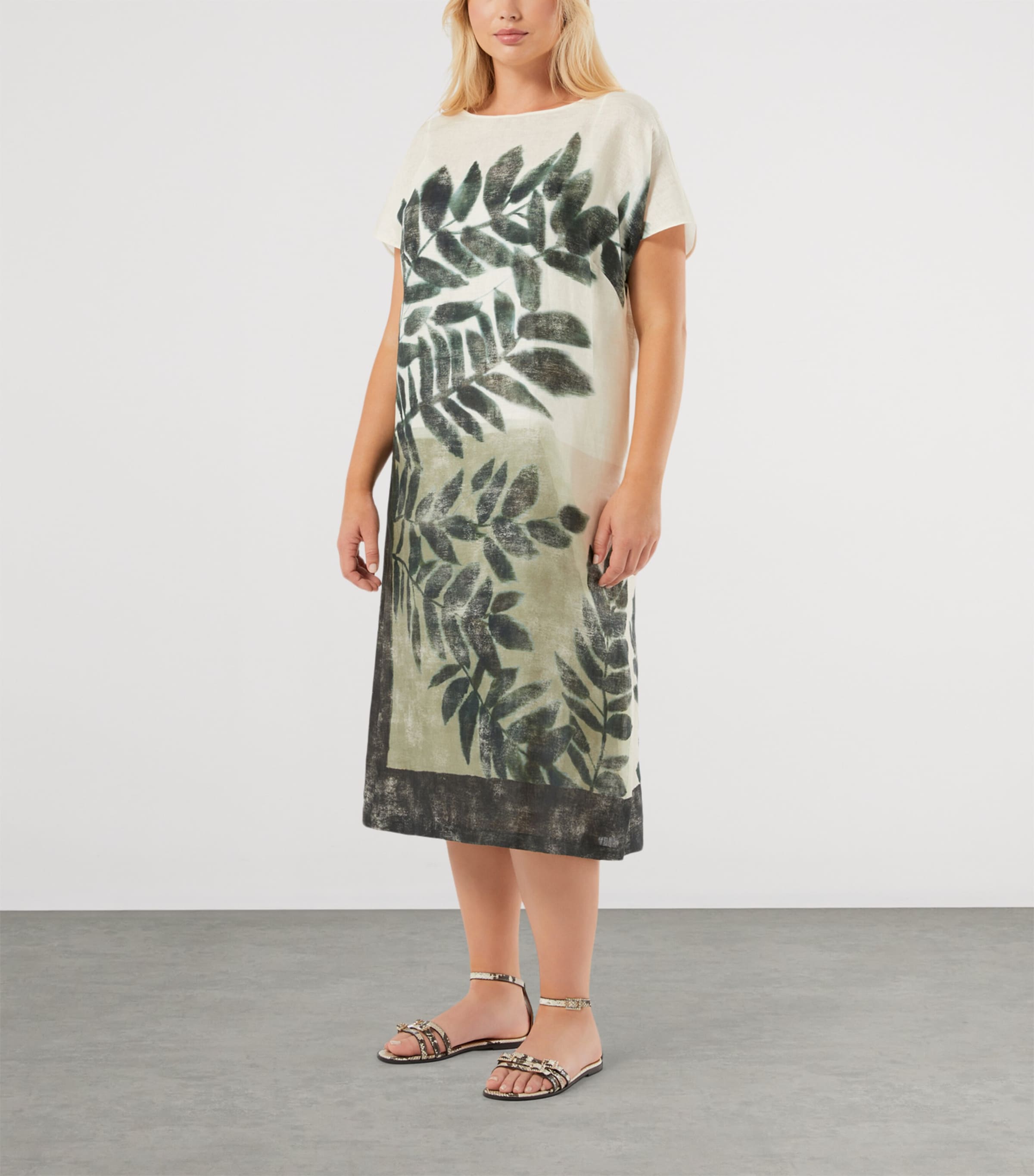Marina Rinaldi Womens Linen Canvas Midi Dress Olive Green Image 3