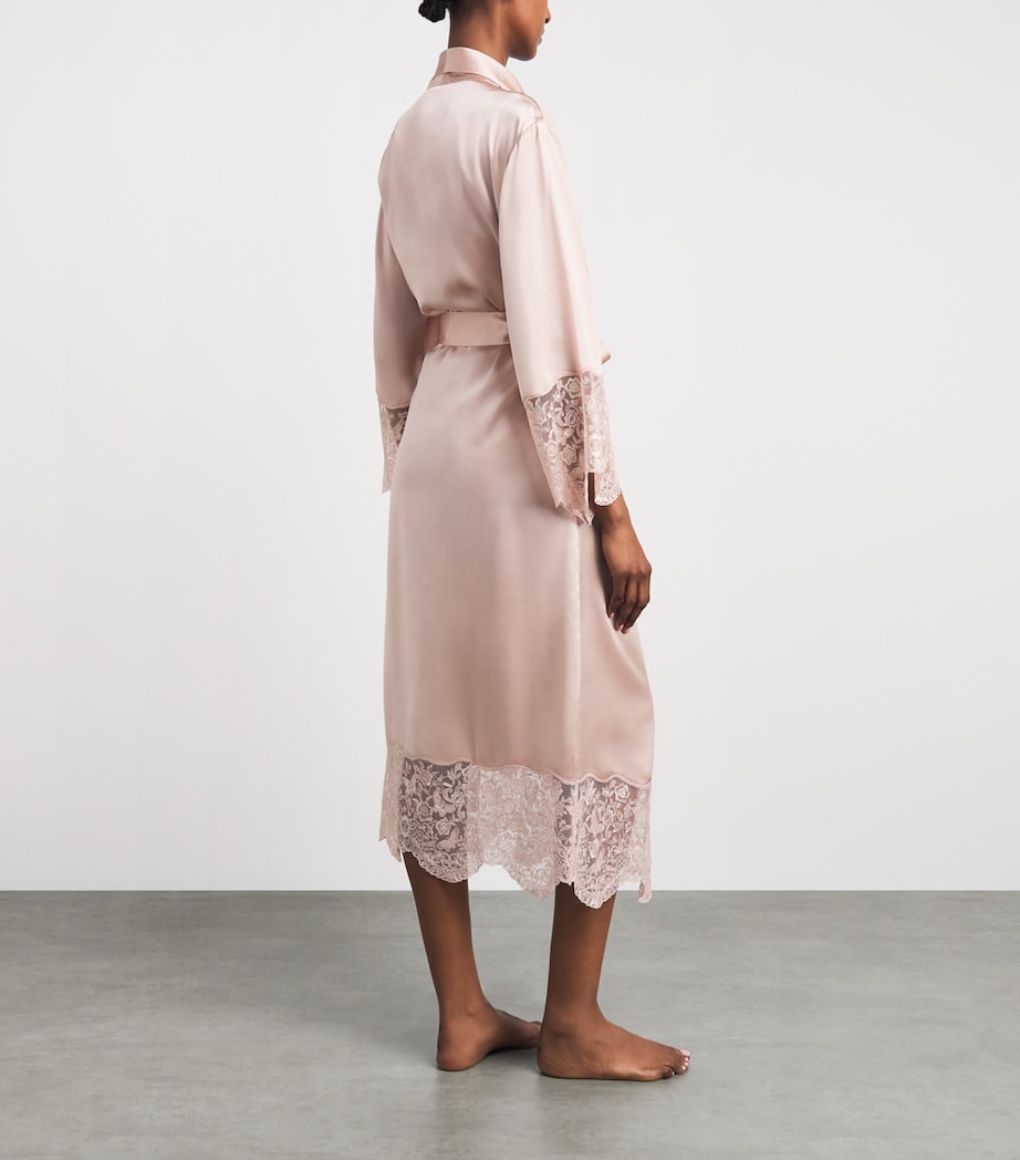 Harrods Womens Silk Lace-Trim Short Night Robe Pink Image 4