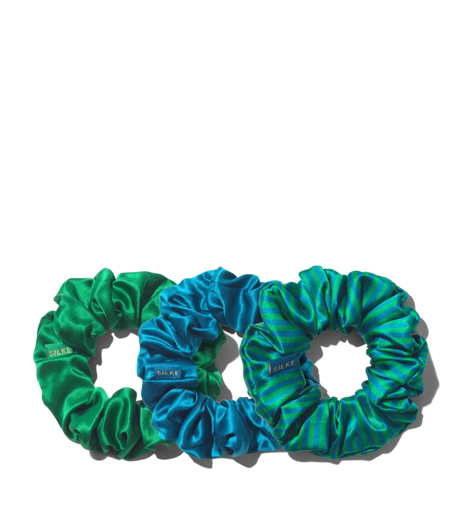 SILKE Mulberry Silk Hair Scrunchies (Set of 3) Isla Pack Blue And Green Image 2