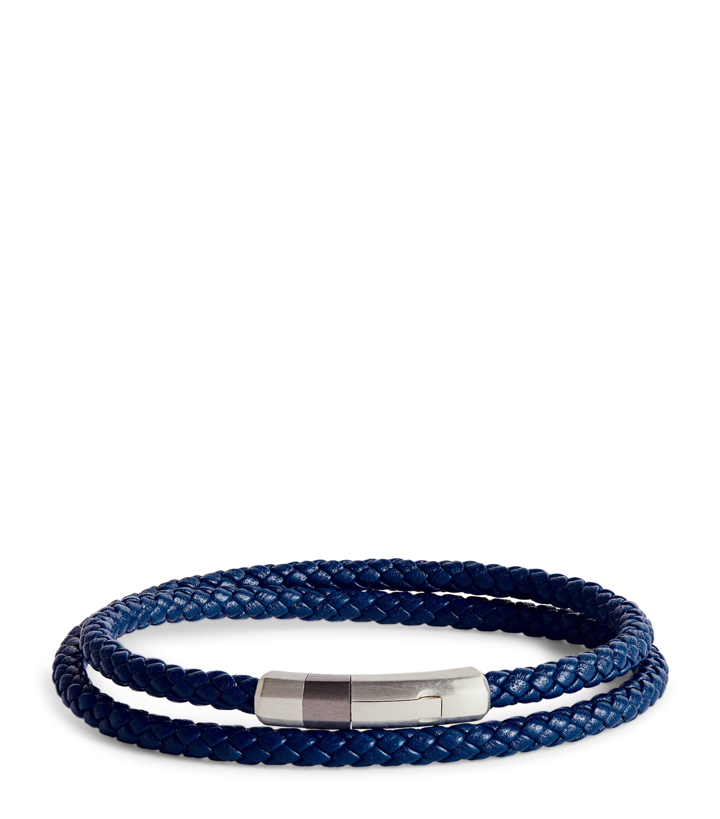 Tateossian Leather Double-wrap Braided Bracelet In Silver