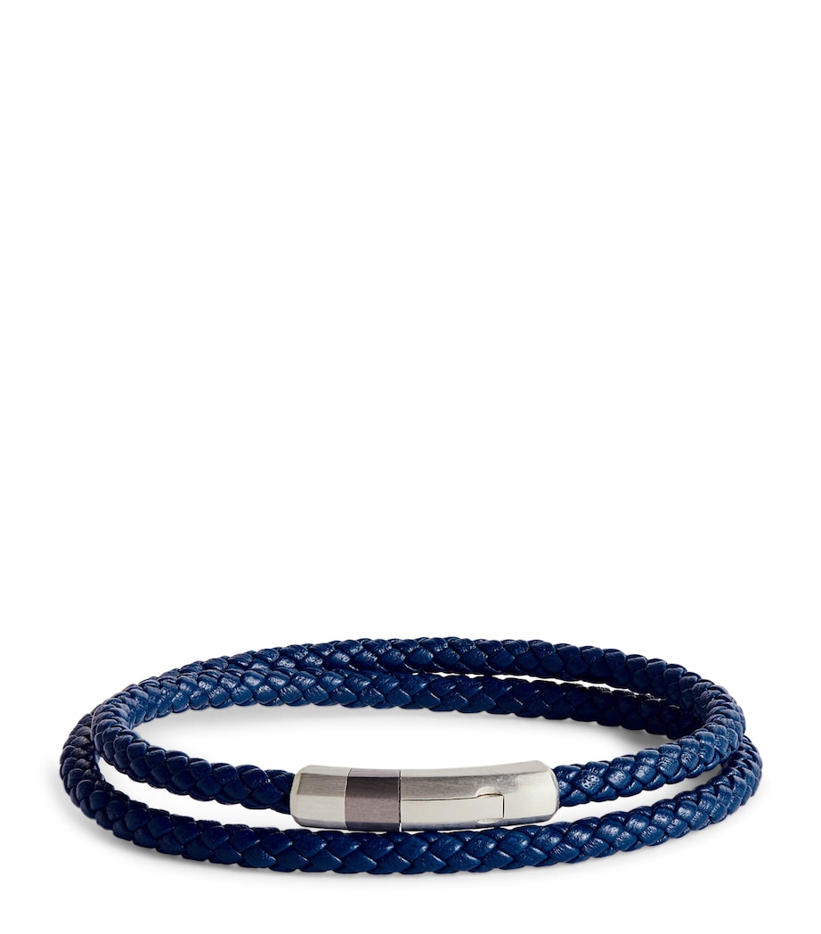 Leather Double-Wrap Braided Bracelet SILVER/ BLUE Image 1
