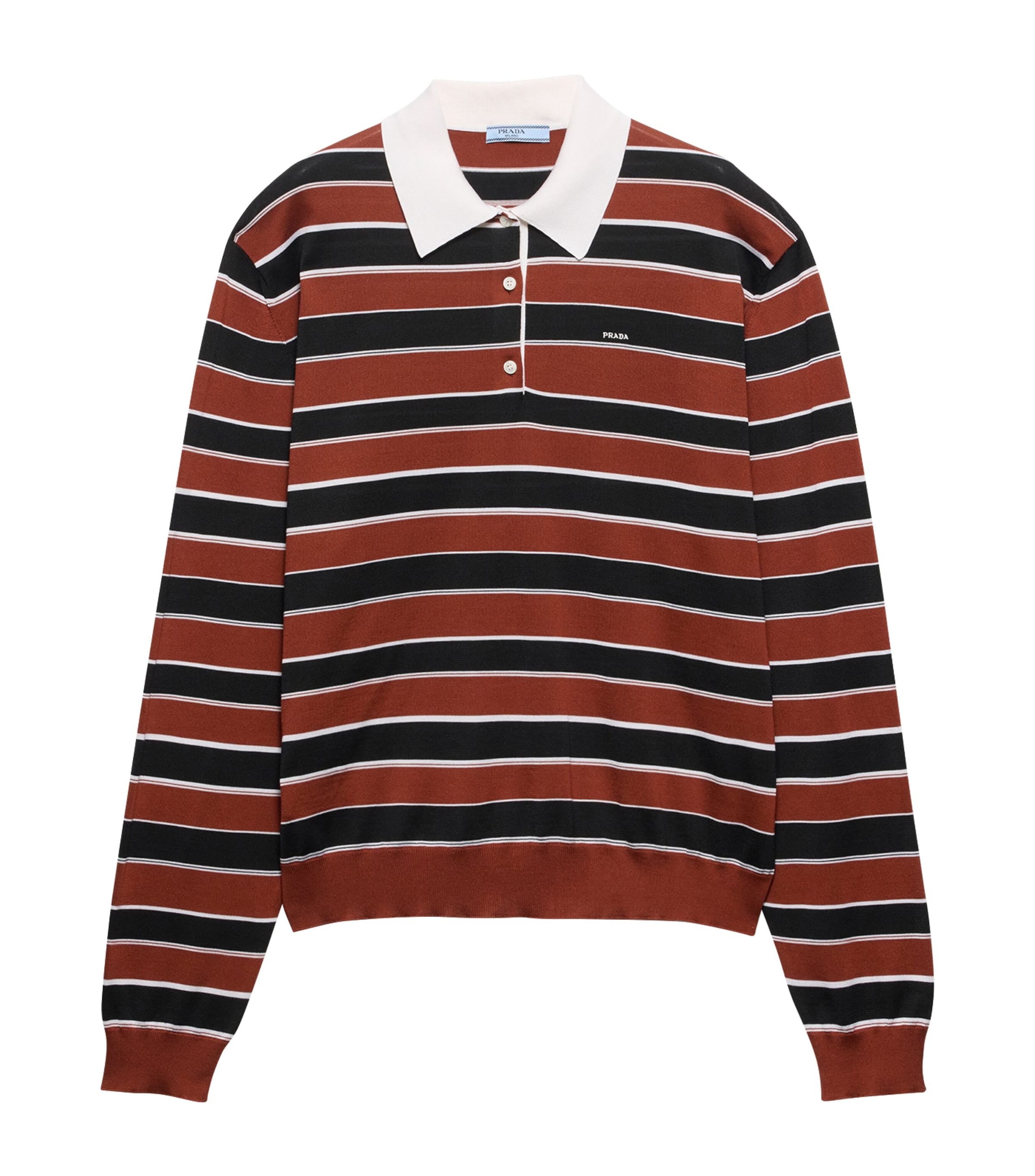 Prada Womens Silk Stripe Polo Sweater Orange Image 1