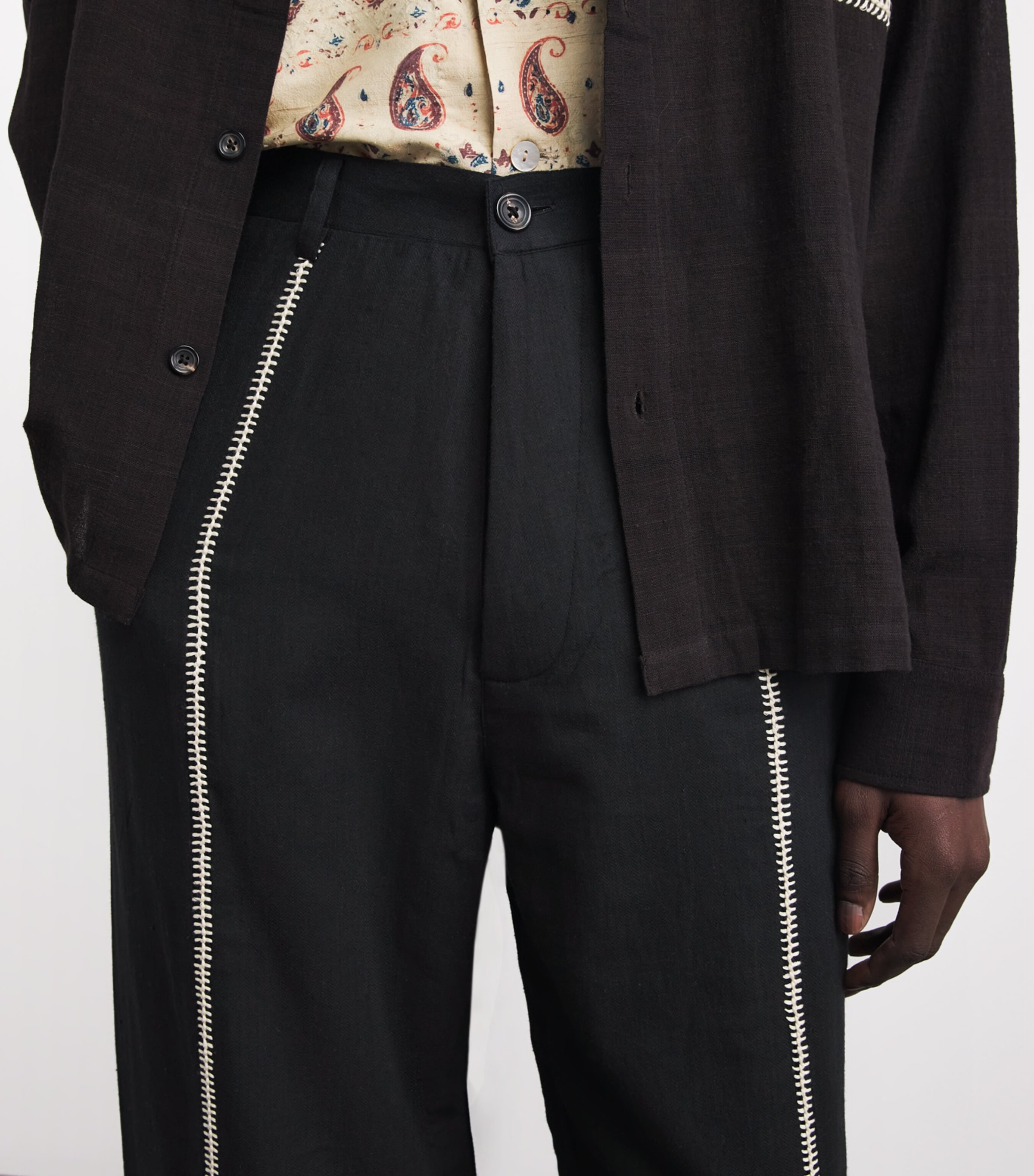 Kartik Research Mens Wool Manari Trousers Black/ Ecru Image 3