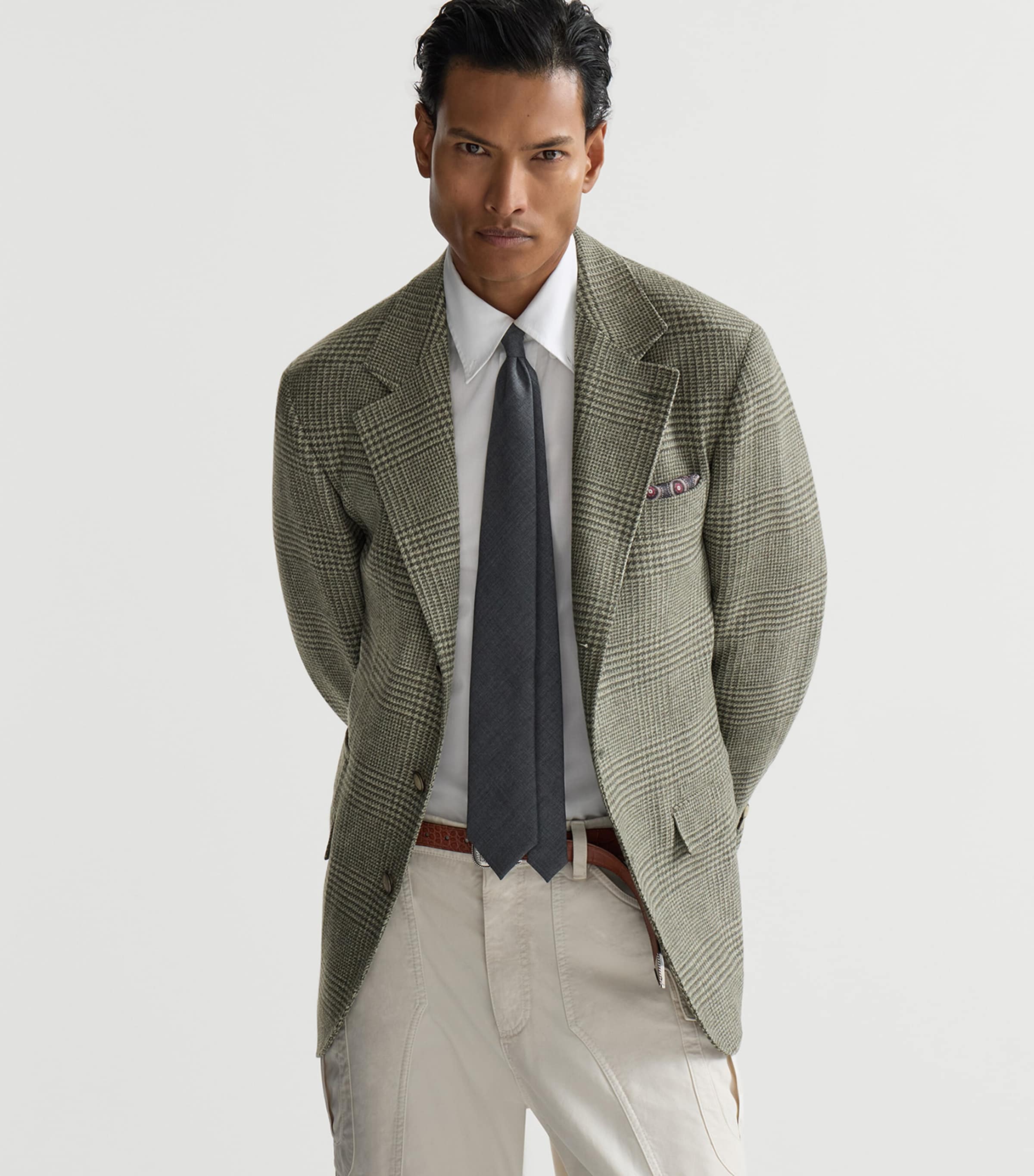 Brunello Cucinelli Mens Wool-Cashmere-Blend Check Blazer Image 4