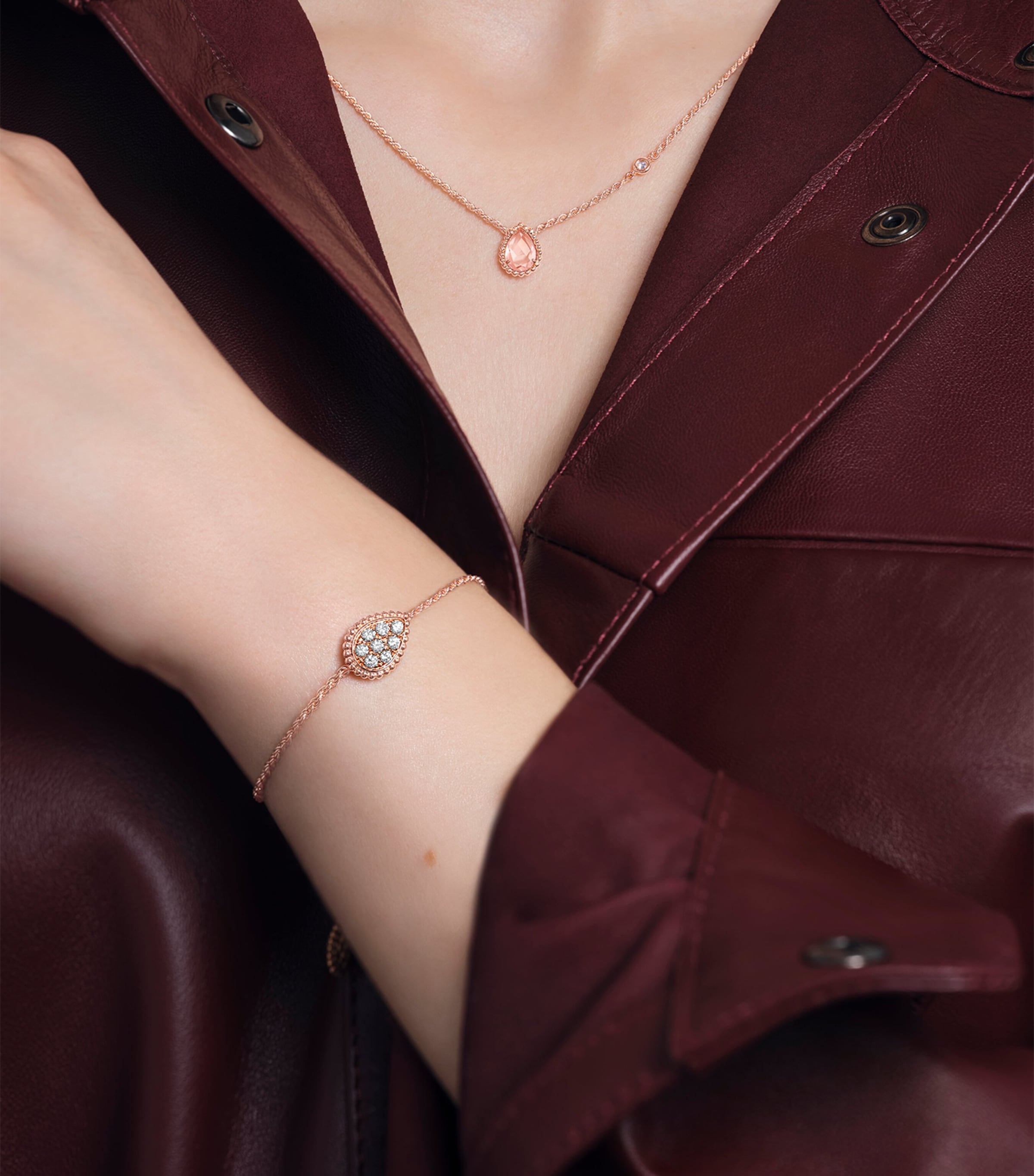 Rose Gold, Diamond and Pink Quartz Serpent Bohème Necklace PINK QUARTZ Image 2