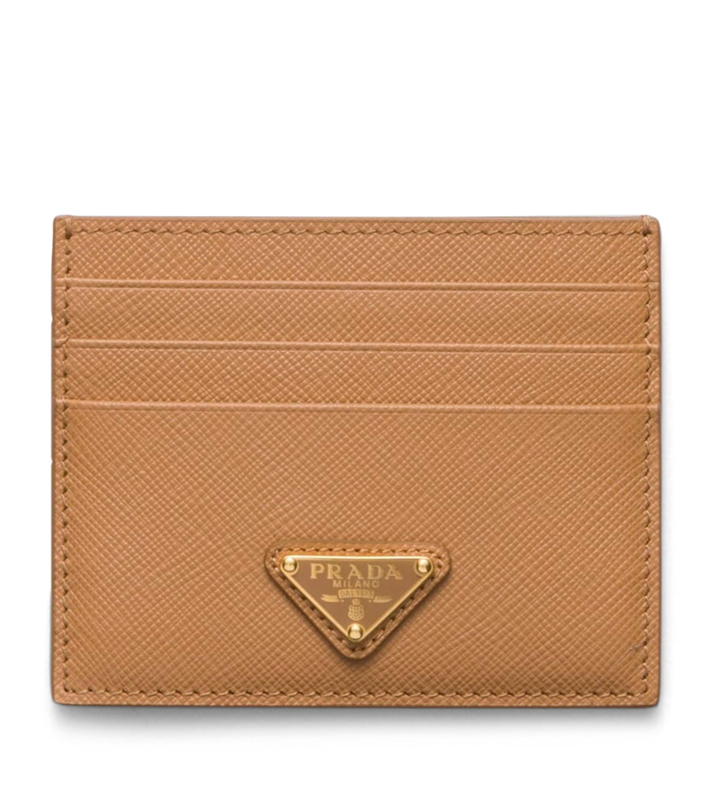 Prada Saffiano Leather Card Holder In Neutral