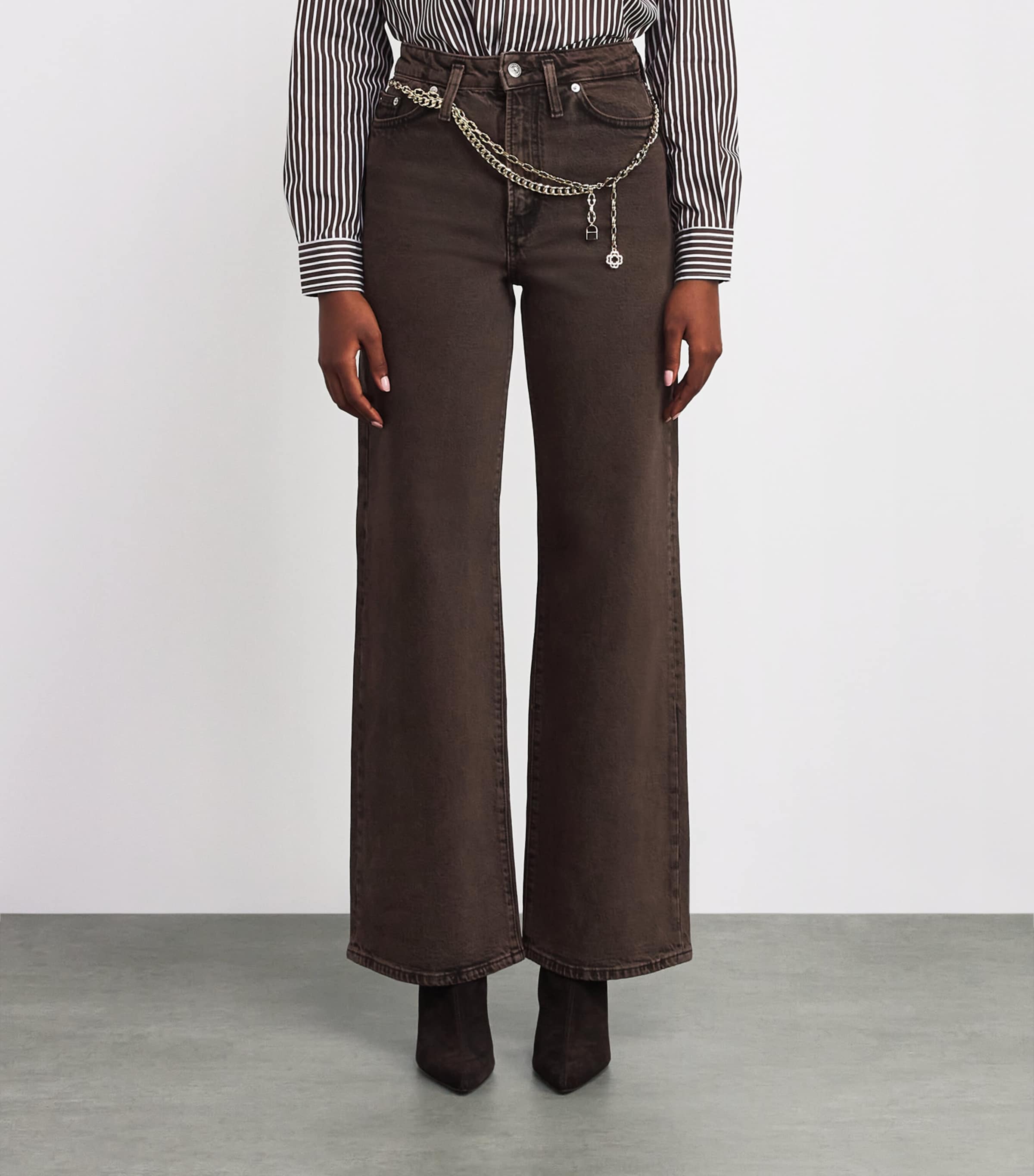 Chain-Detail Wide-Leg Jeans BROWN Image 3