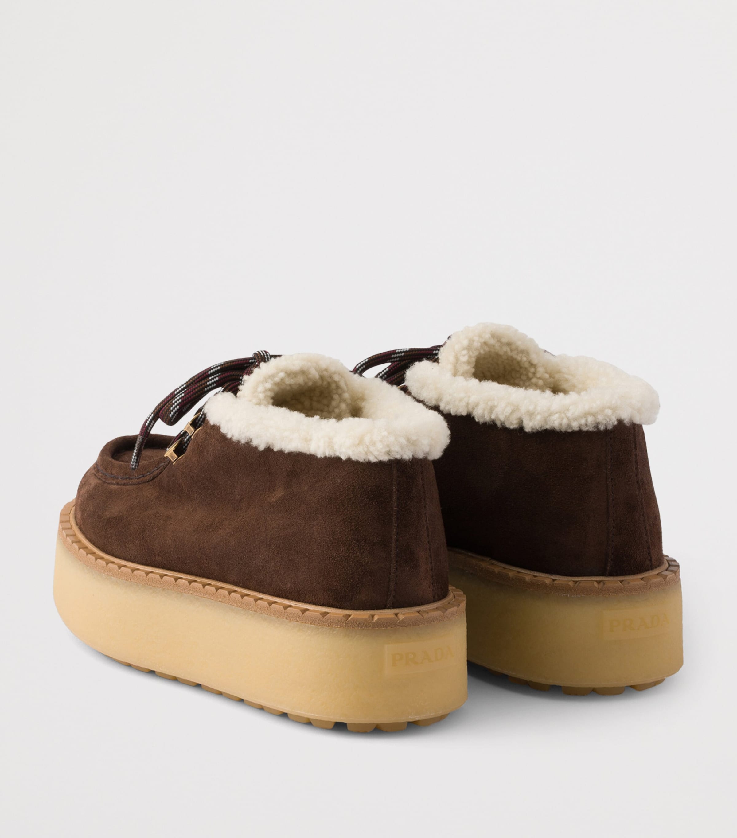 Prada Suede Shearling Chukka Ankle Boots Brown Image 4
