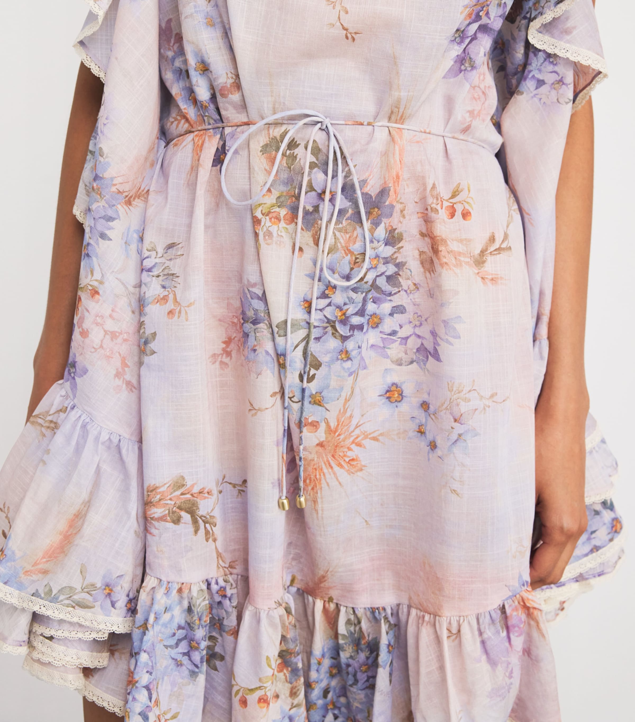 ワンピース ZIMMERMANN Frill cotton short dress with floral print Zimmermann Girl's Tallow Smocked Floral-Print Patchwork