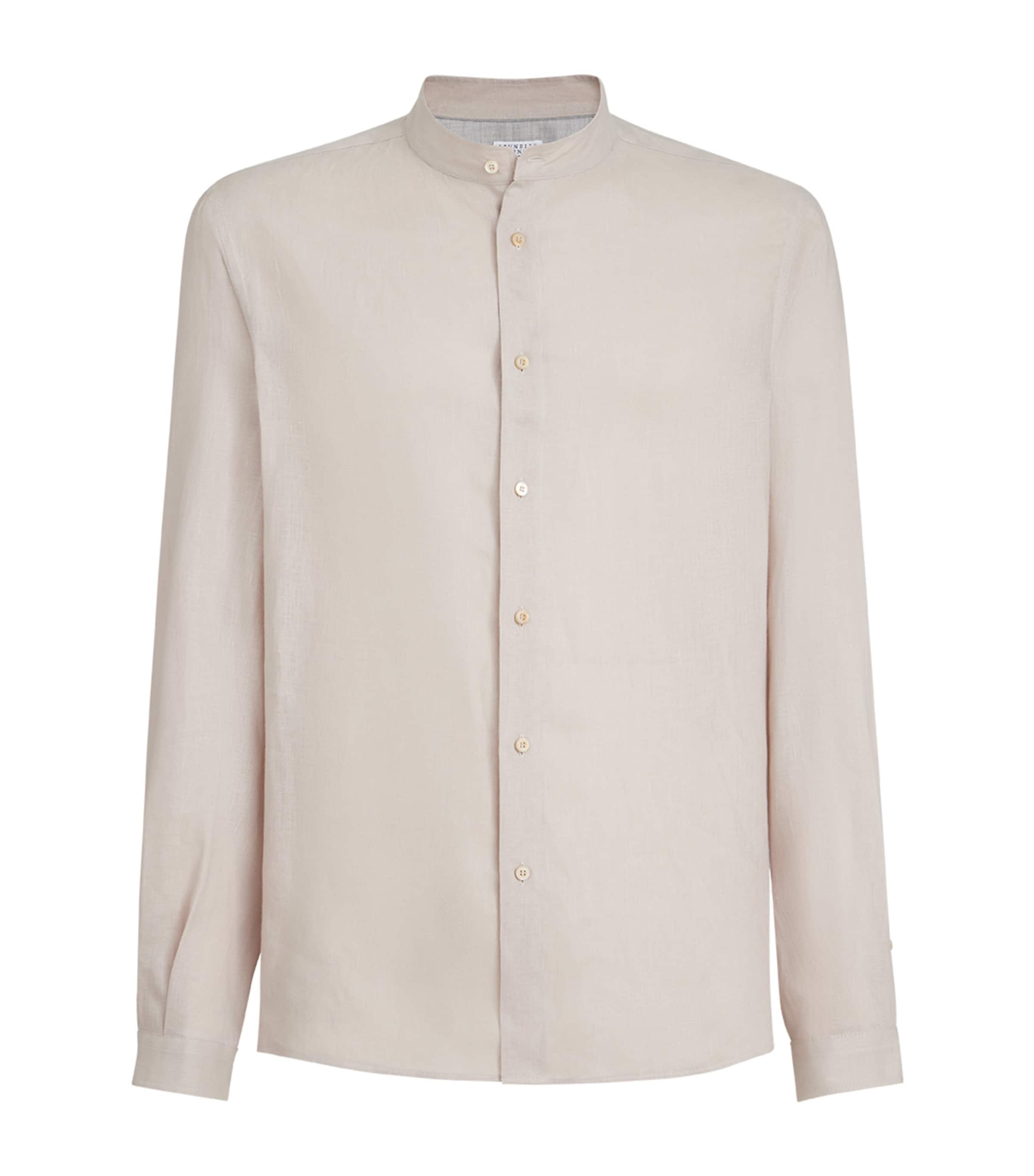 Brunello Cucinelli Mens Linen Mandarin Collar Shirt Image 1