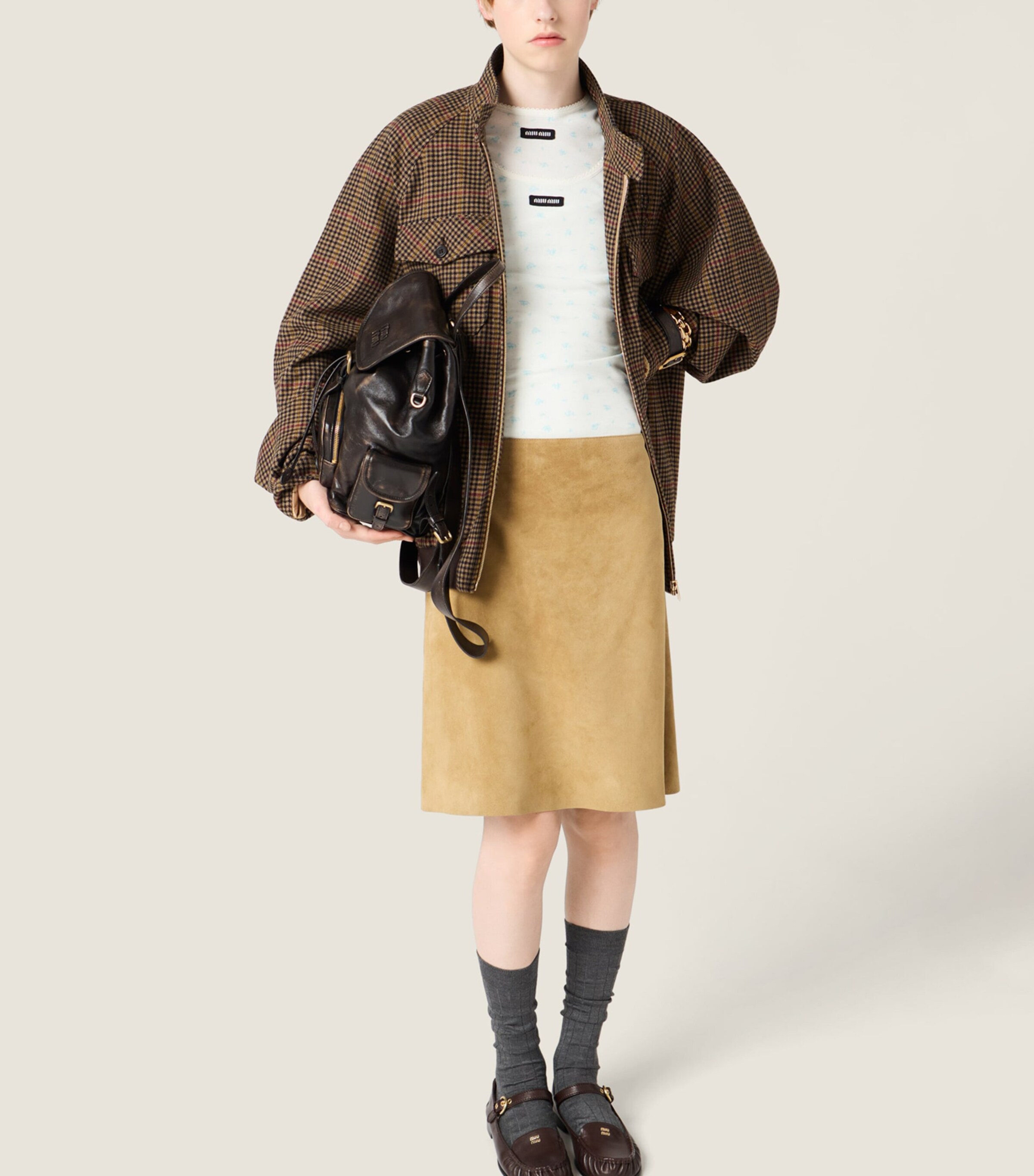 Miu Miu Womens Waxed Suede Mini Skirt Image 6