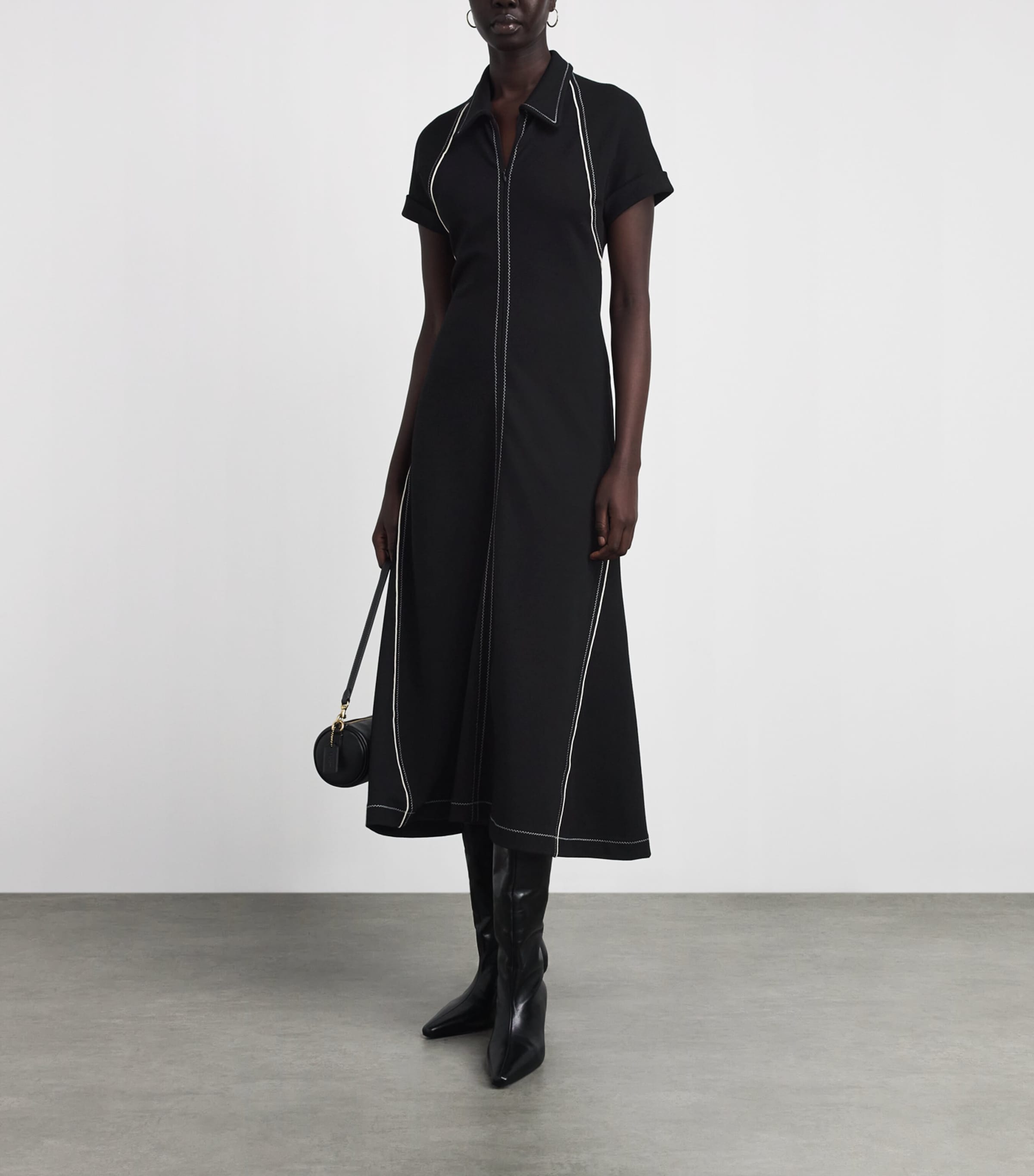 ME+EM Womens Stitch-Detail Fit-And-Flare Midi Dress Black Image 2