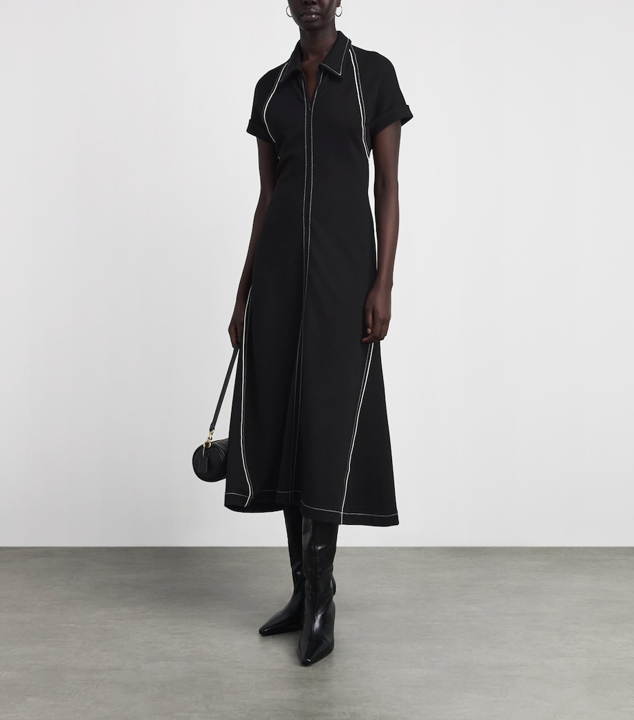 ME+EM Womens Stitch-Detail Fit-And-Flare Midi Dress Black Image 2