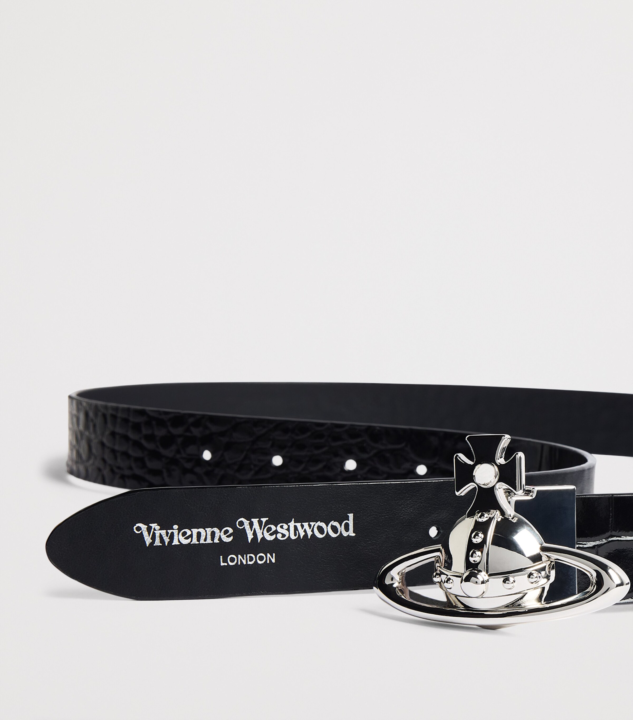 Vivienne Westwood Black Croc-Embossed Leather Orb Belt | Harrods US