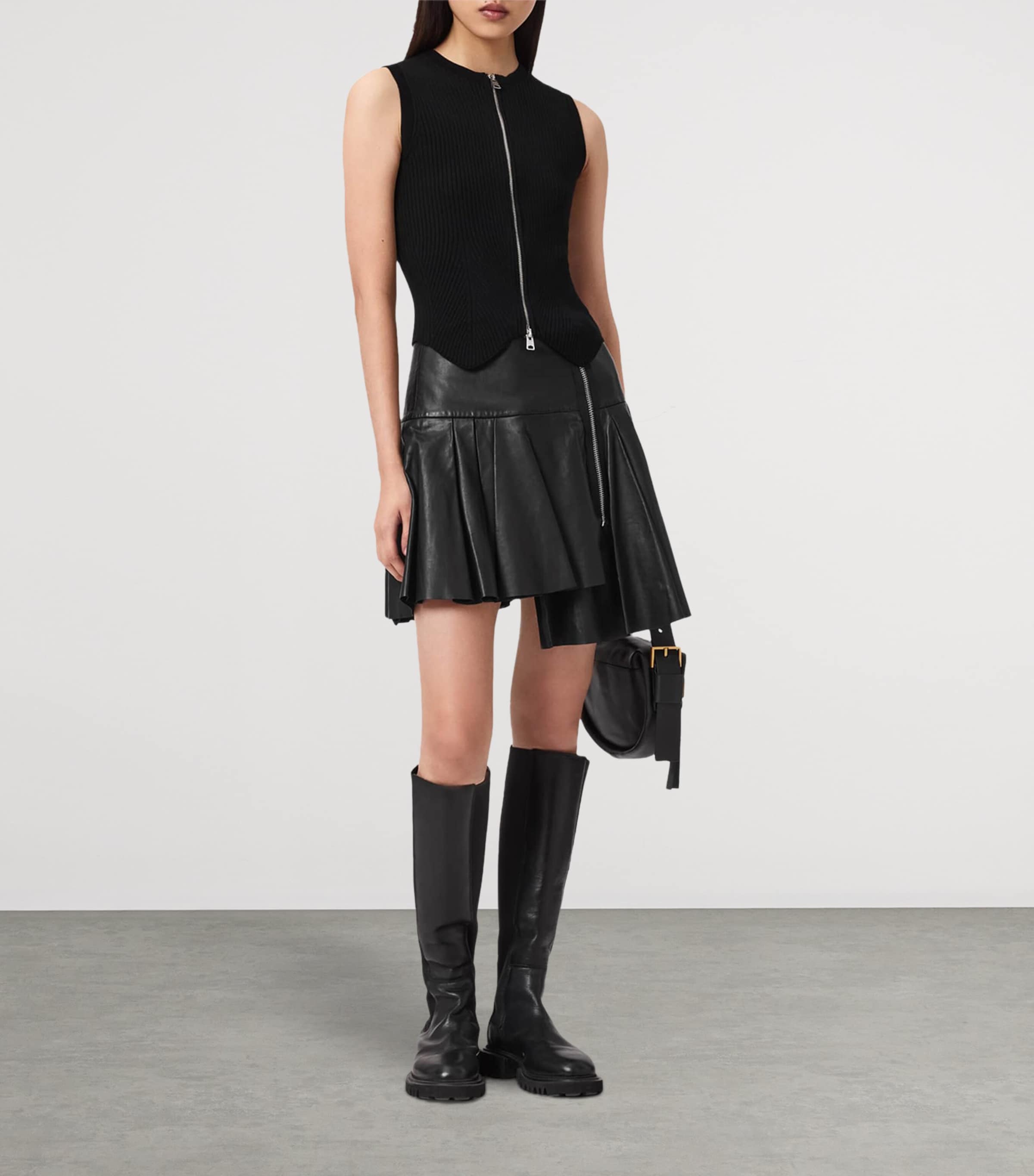 AllSaints Womens Nappa Leather Irina Mini Skirt Black Image 6