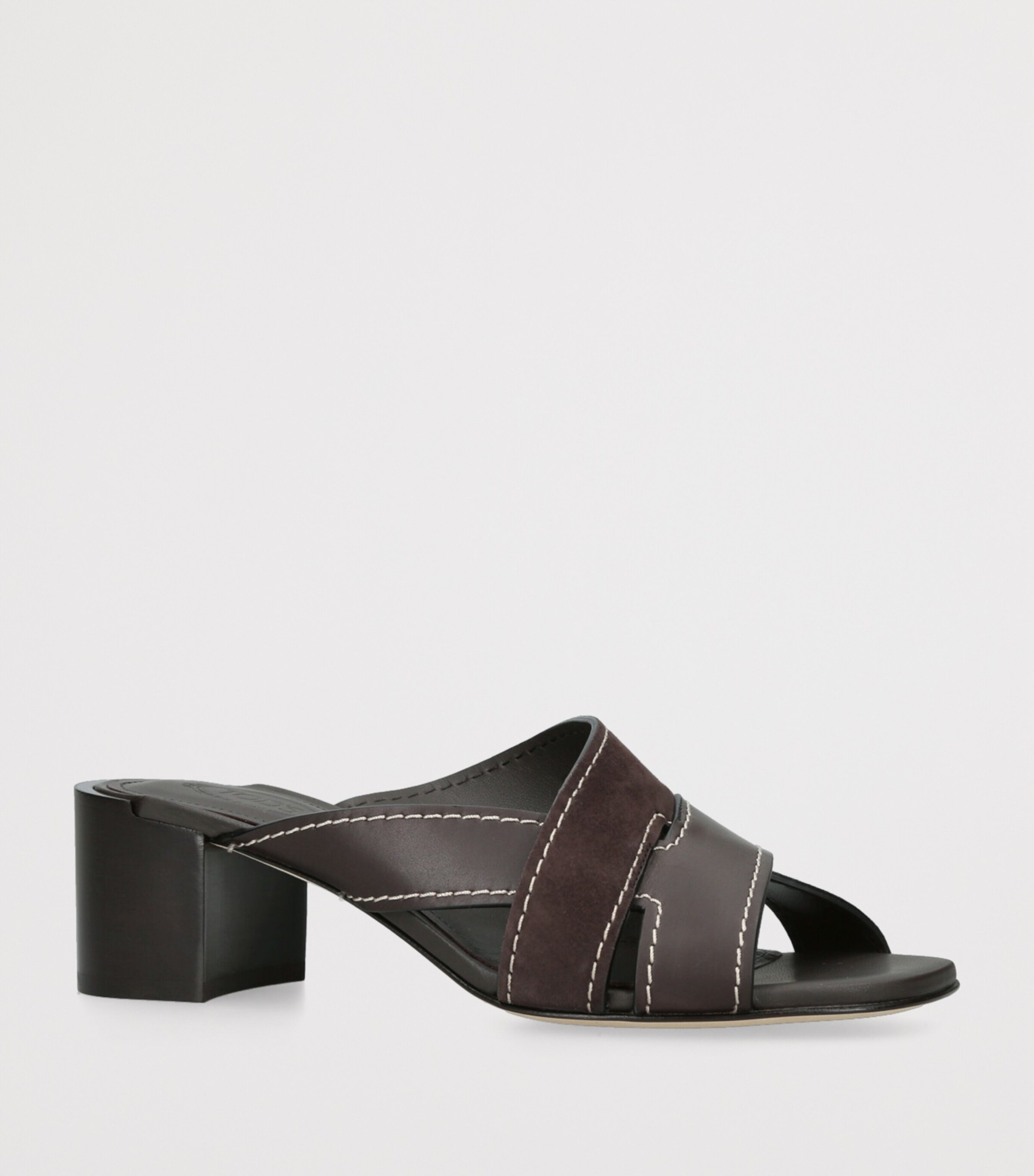 Tod's Suede T-Strap Heeled Mules 55 Dark Brown Image 3