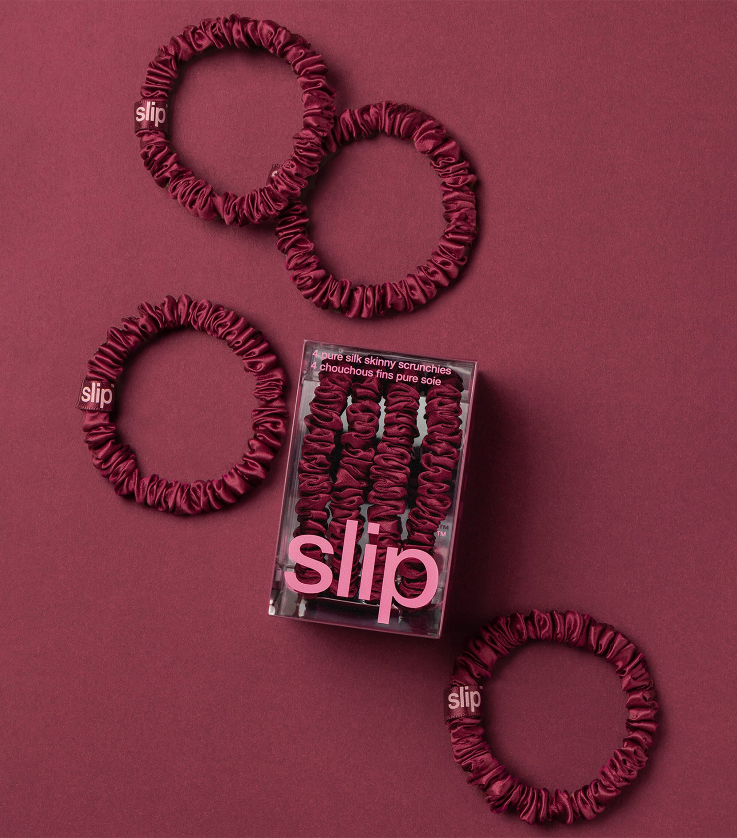Slip Pure Silk Skinny Scrunchies (Set of 4) Maroon Image 5