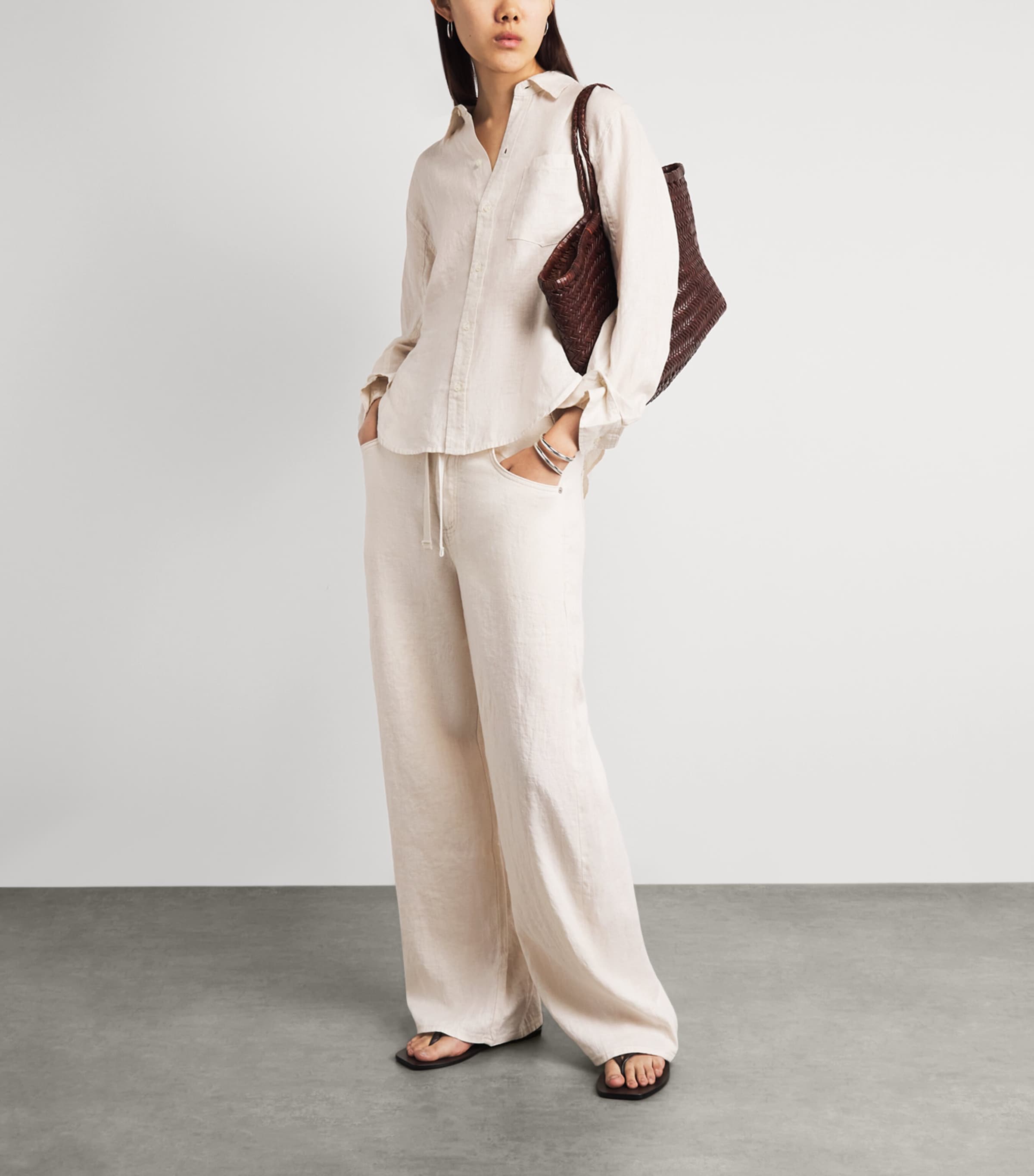 Citizens of Humanity Womens Denim Brynn Drawstring Trousers Pale Stone Image 2