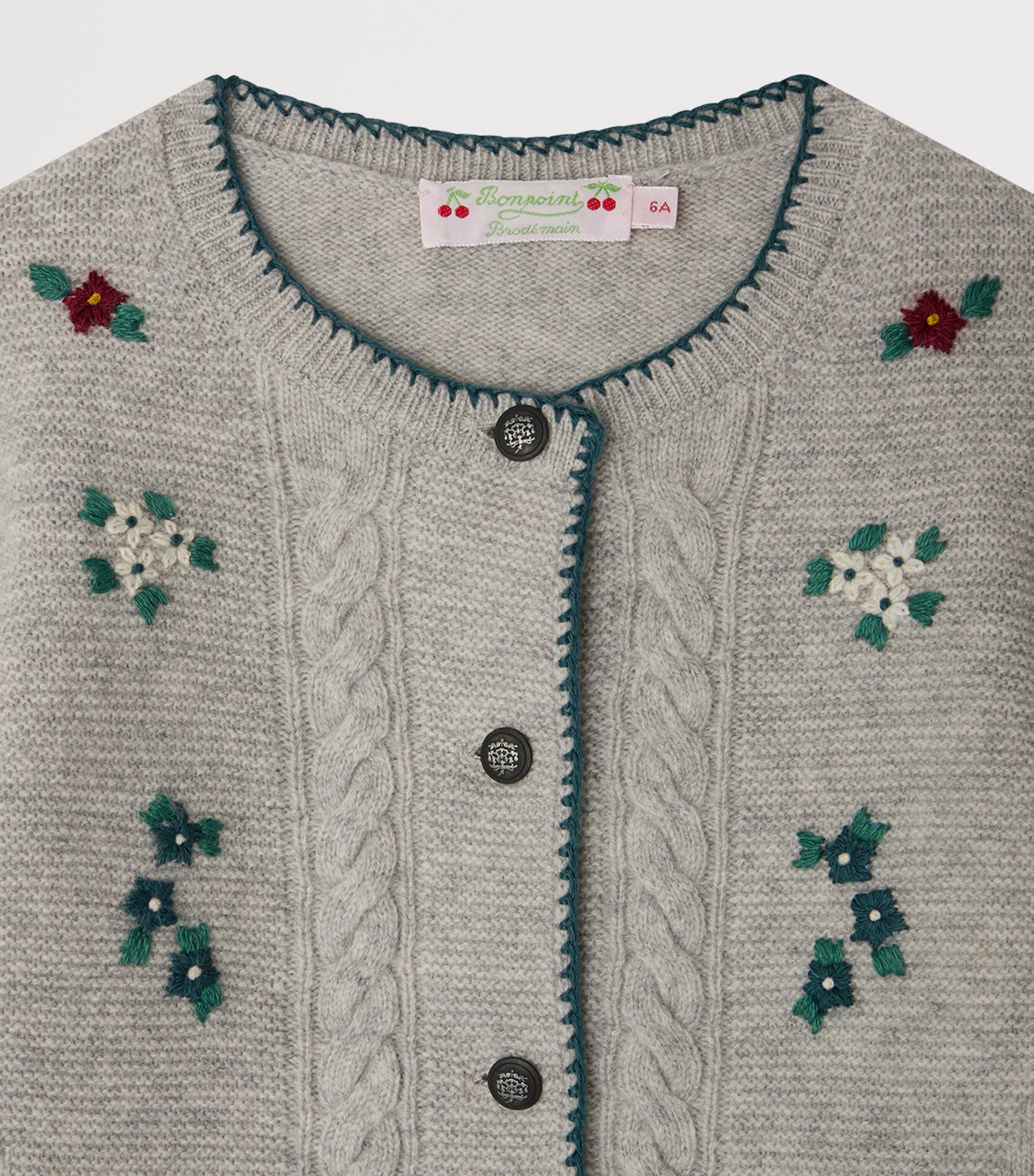 Wool Embroidered Jamina Cardigan (4-8 Years) GRIS CHINE Image 3
