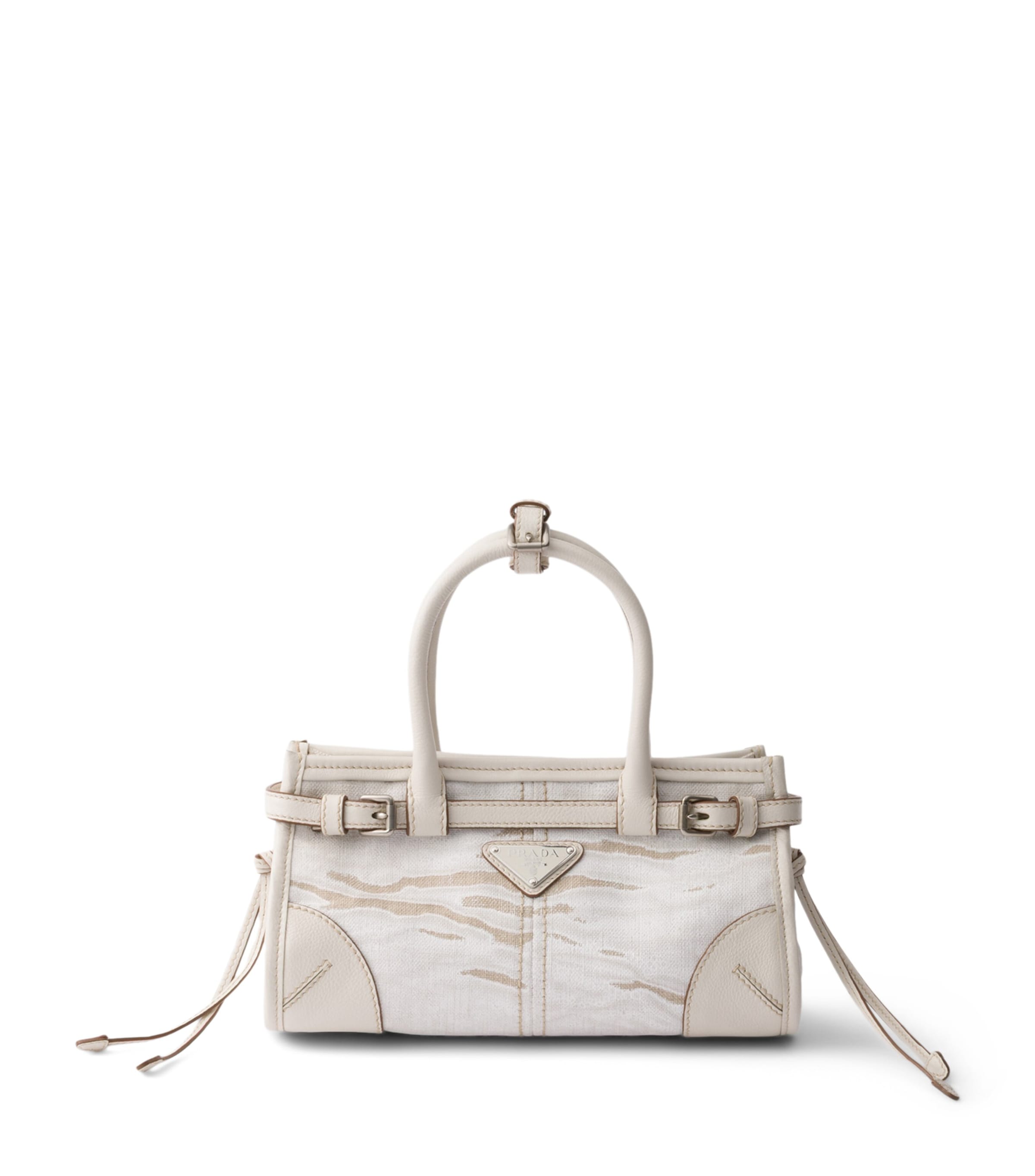 Prada Small Linen-Leather Bonnie Top-Handle Bag White Image 1