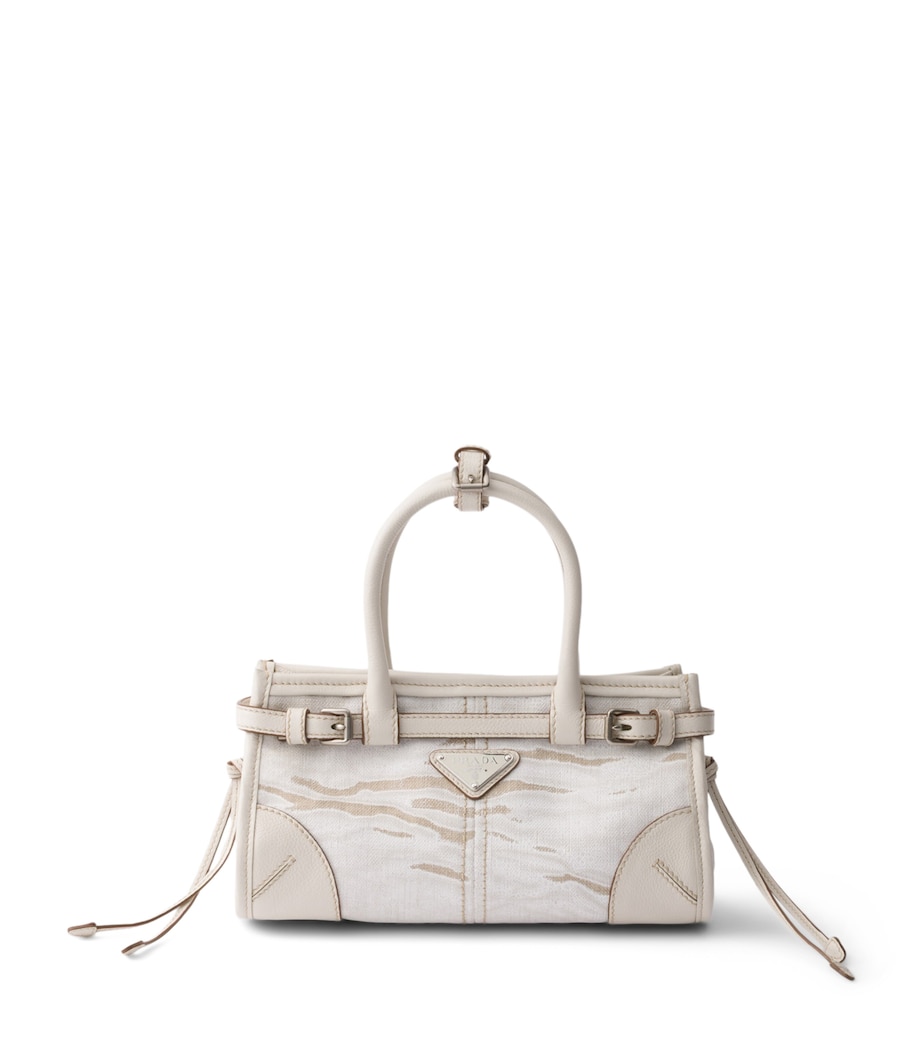 Prada Small Linen-Leather Bonnie Top-Handle Bag White Image 1
