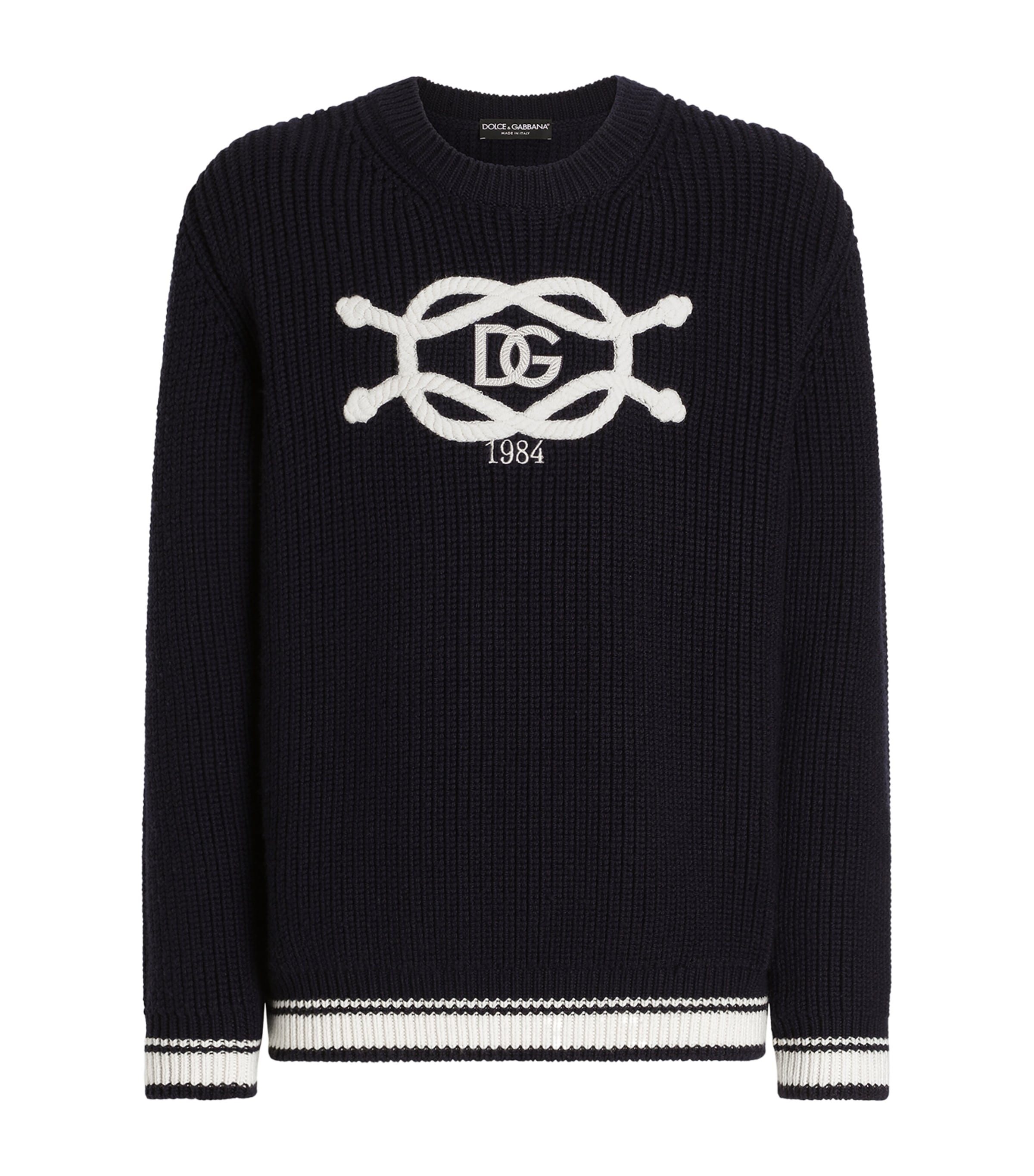 Dolce&Gabbana Mens Virgin Wool Logo Sweater Blu/bianco Image 1