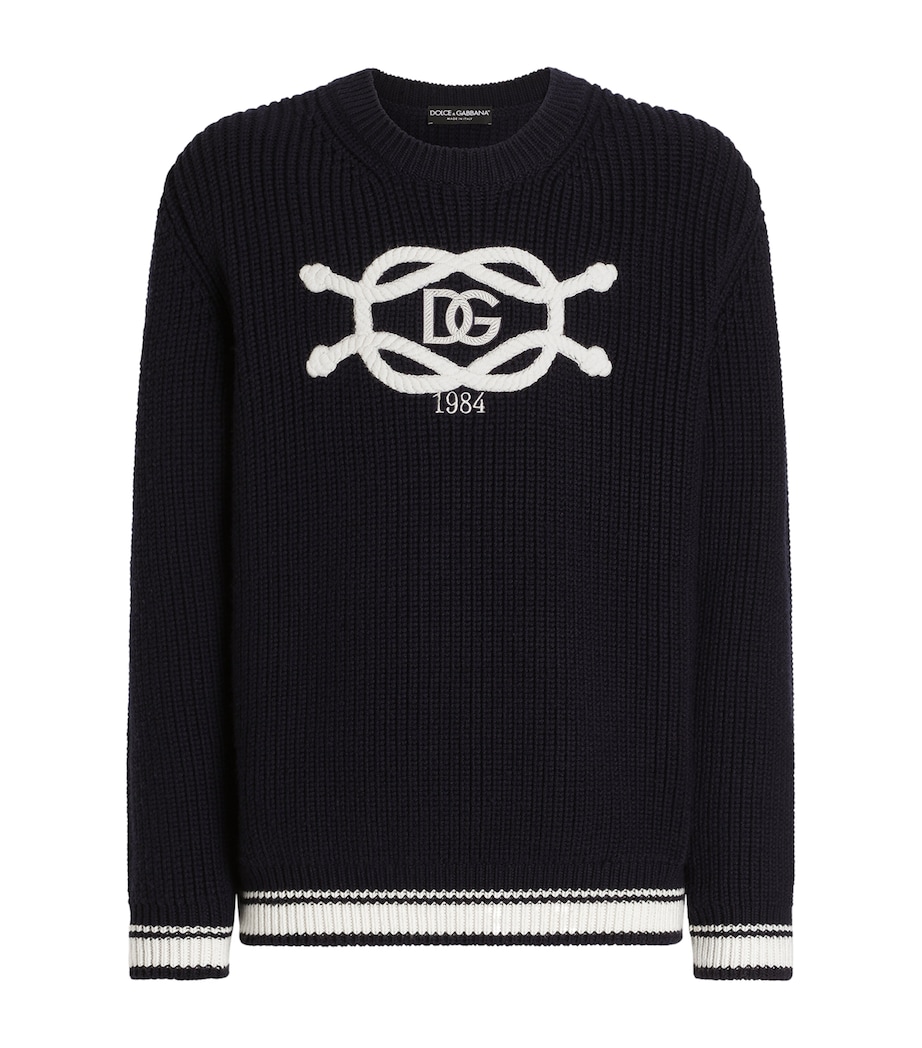 Dolce&Gabbana Mens Virgin Wool Logo Sweater Blu/bianco Image 1
