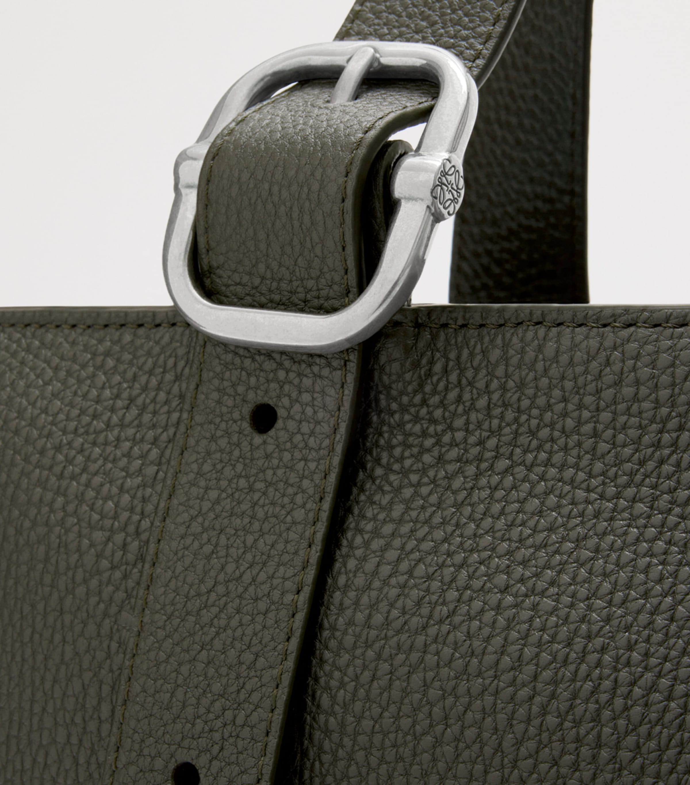 Grained Calfskin Loop Tote Bag DARK KHAKI Image 5