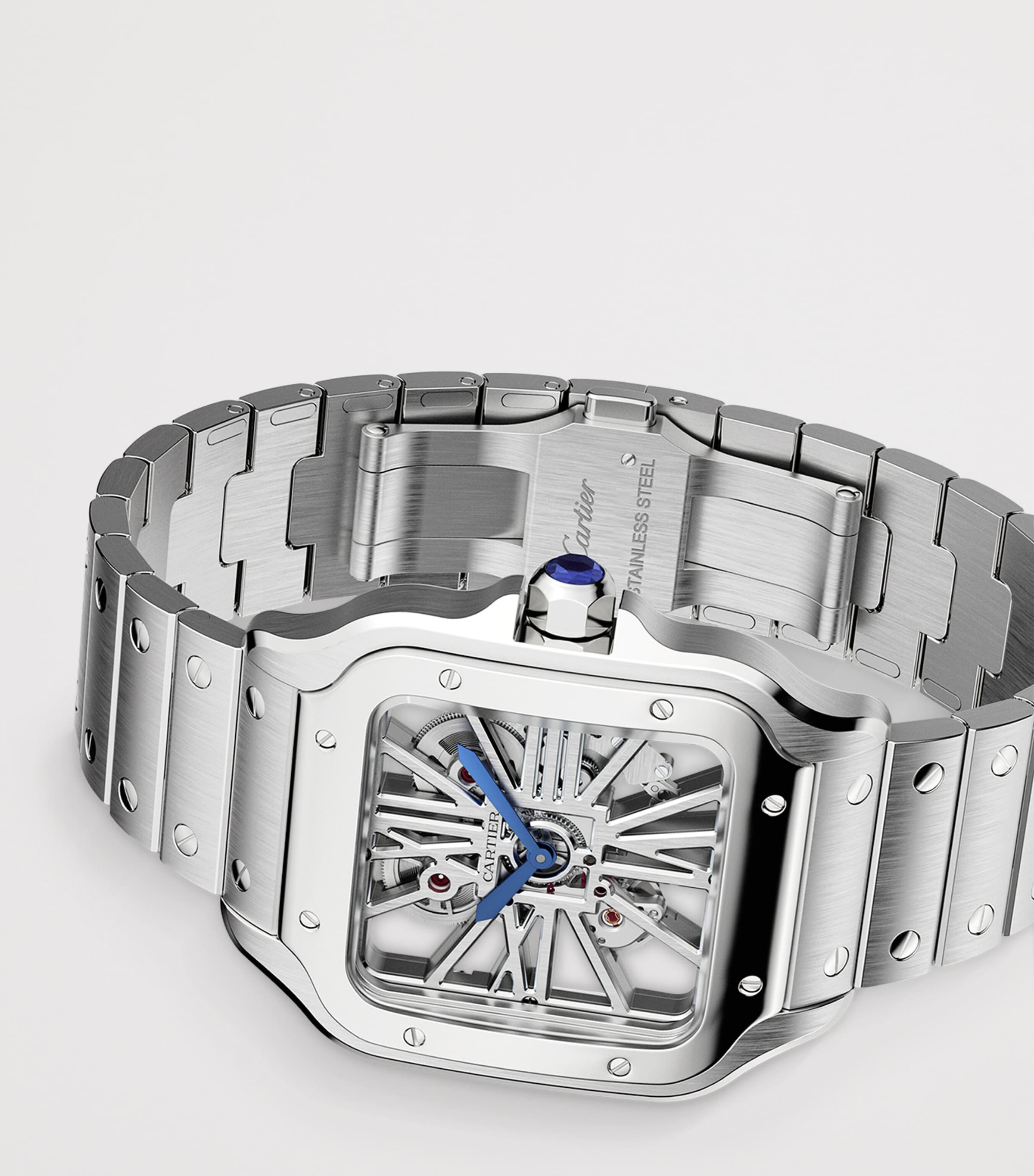 Large Stainless Steel Santos de Cartier Skeleton Watch 40mm STEEL Image 6