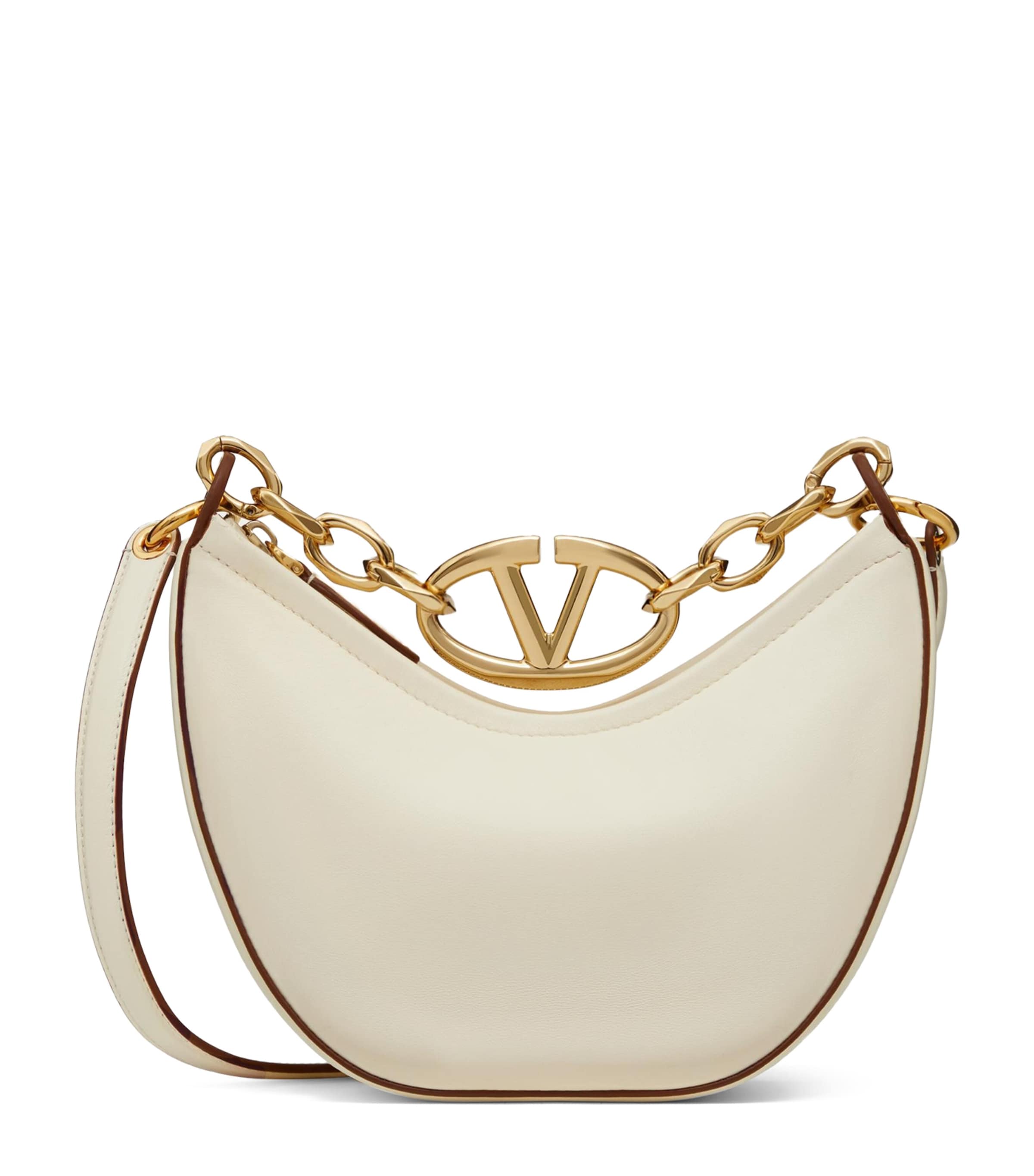 Shop Valentino Mini Leather Vlogo Moon Shoulder Bag In Ivory