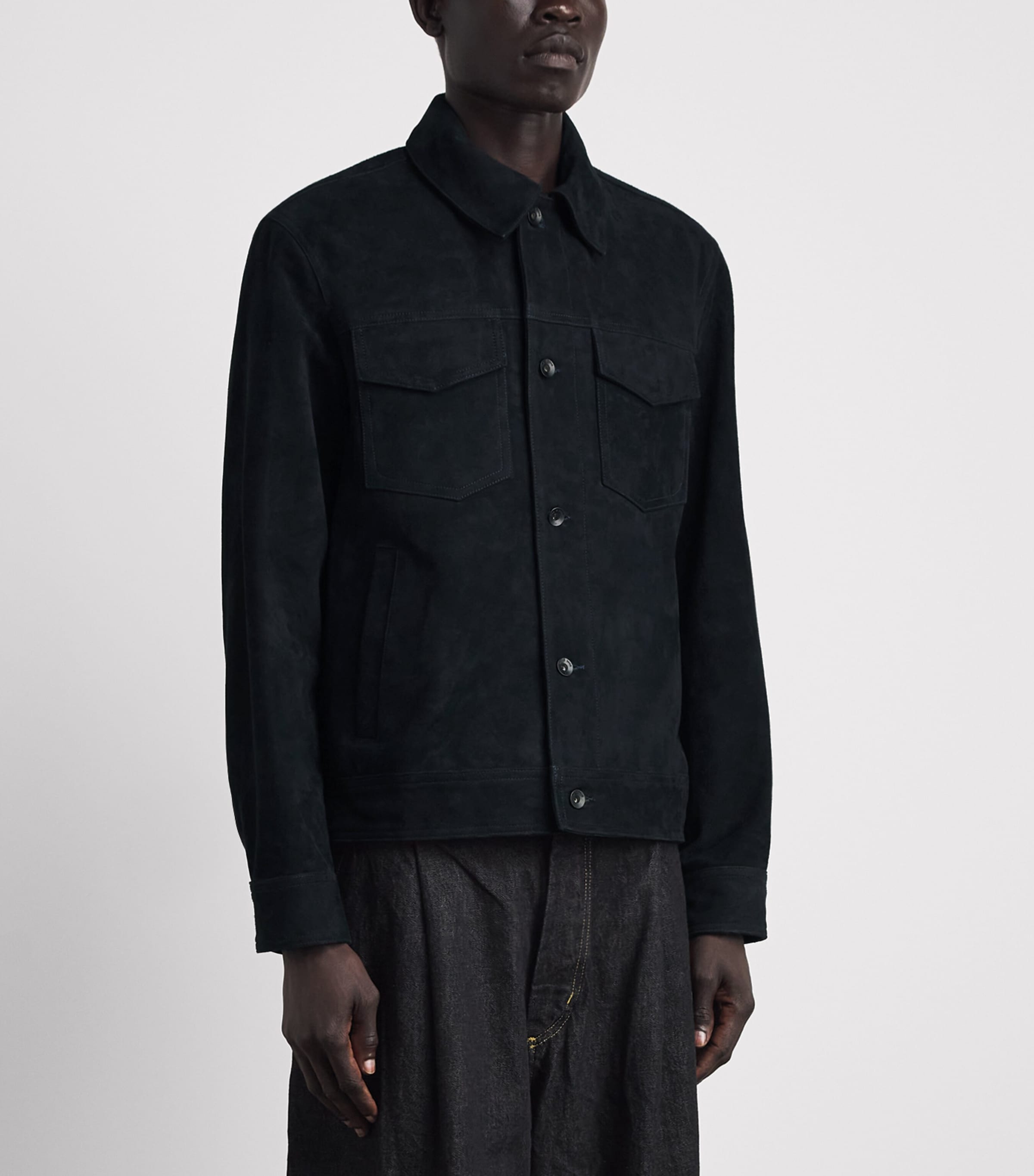 Rag & Bone Mens Suede Trucker Jacket Navy Image 4