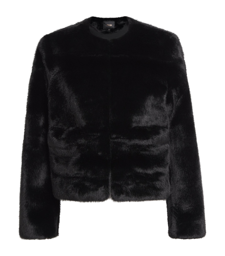 Faux Fur Cropped Jacket BLACK Image 1