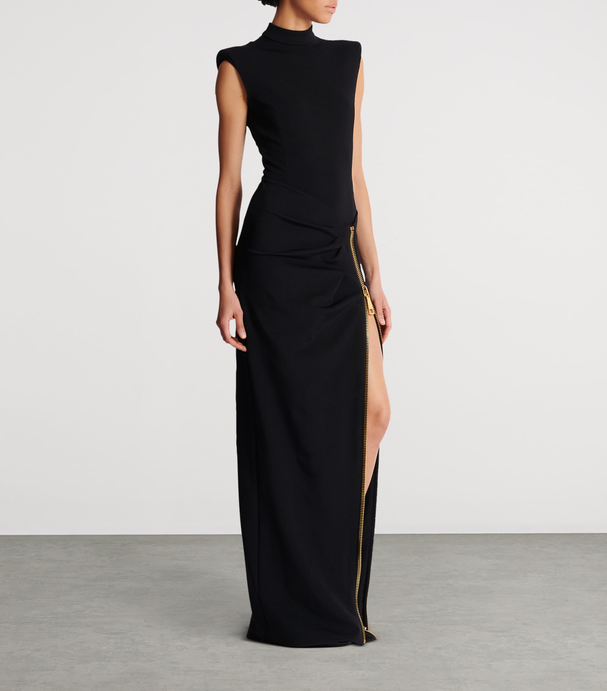 Balmain Womens Zip-Detail Split Maxi Dress Noir Image 7