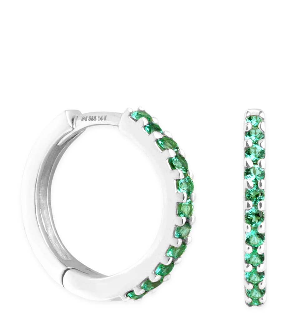 White Gold and Emerald Single Hoop Earring WHITE GOLD Image 1