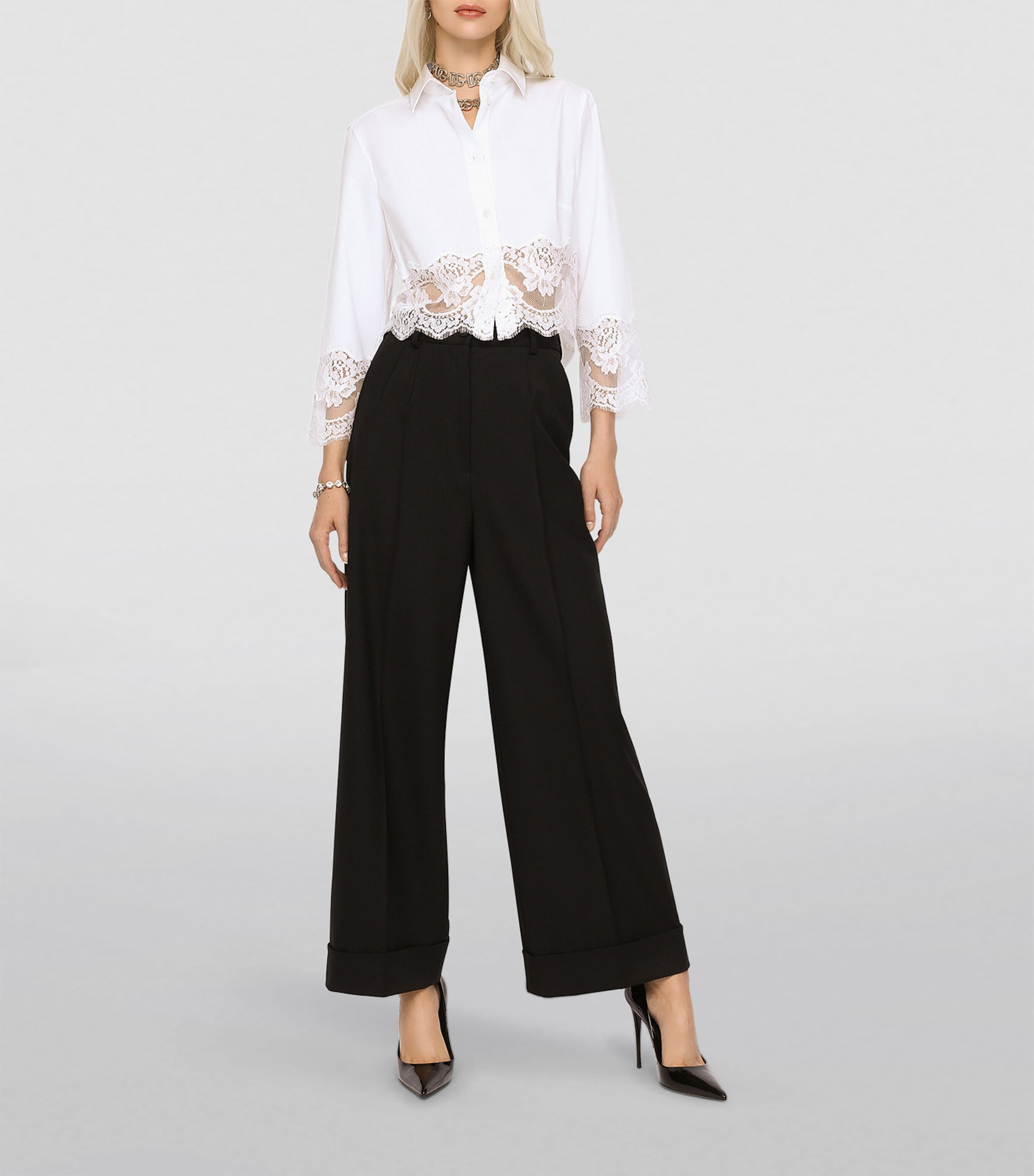 Cropped Lace-Trim Shirt W0800-OPTICAL WHITE Image 3