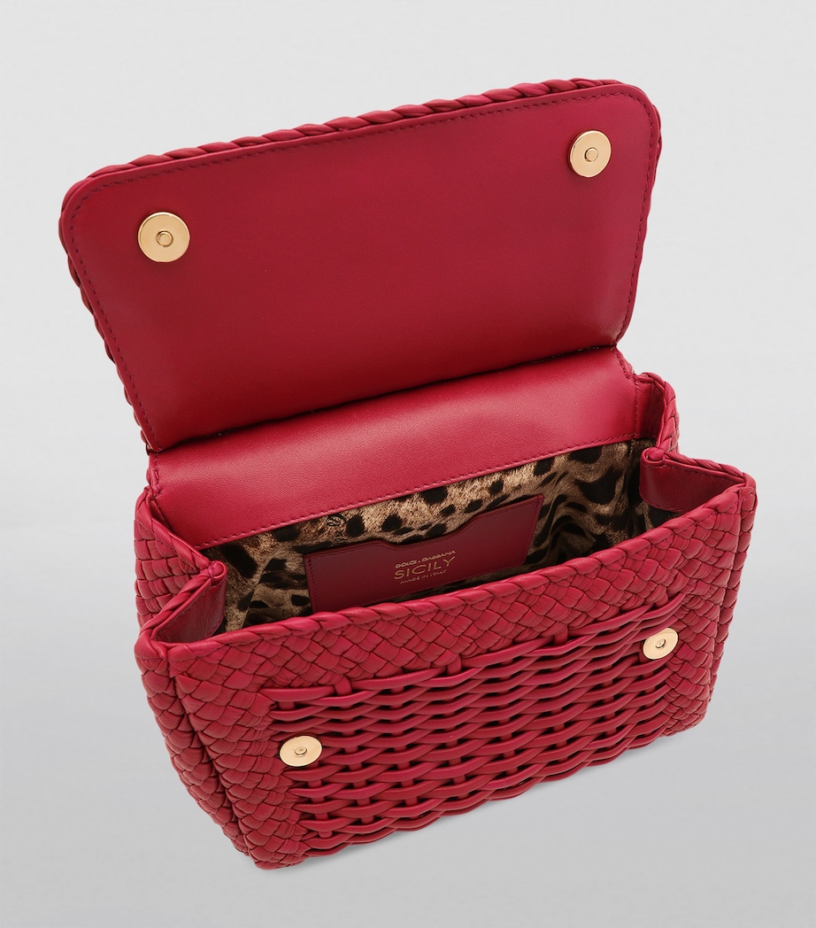 Woven Leather Sicily Top-Handle Bag 89417-HIBISCUS Image 4