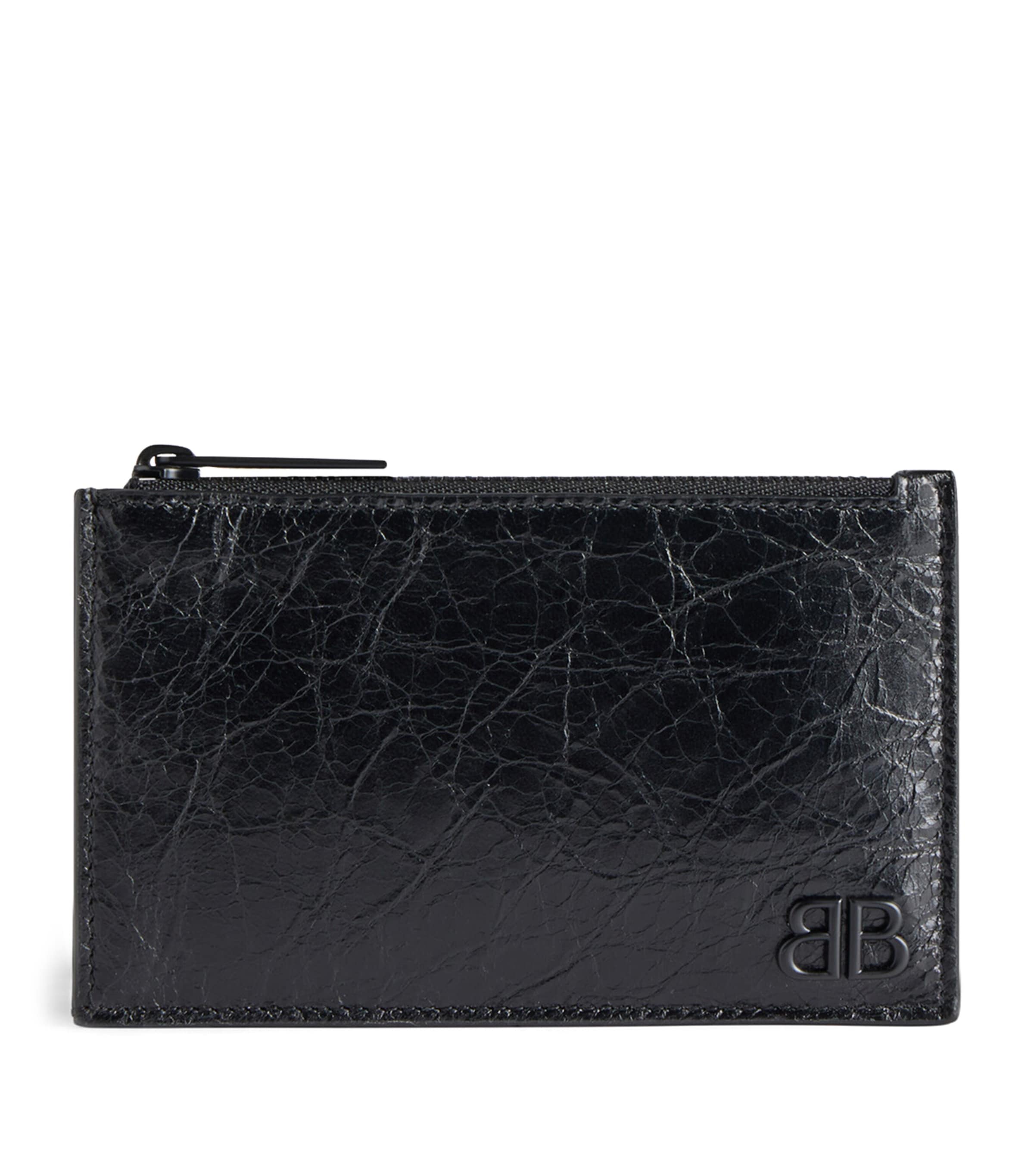 Balenciaga Leather Monaco Coin And Card Holder In Black