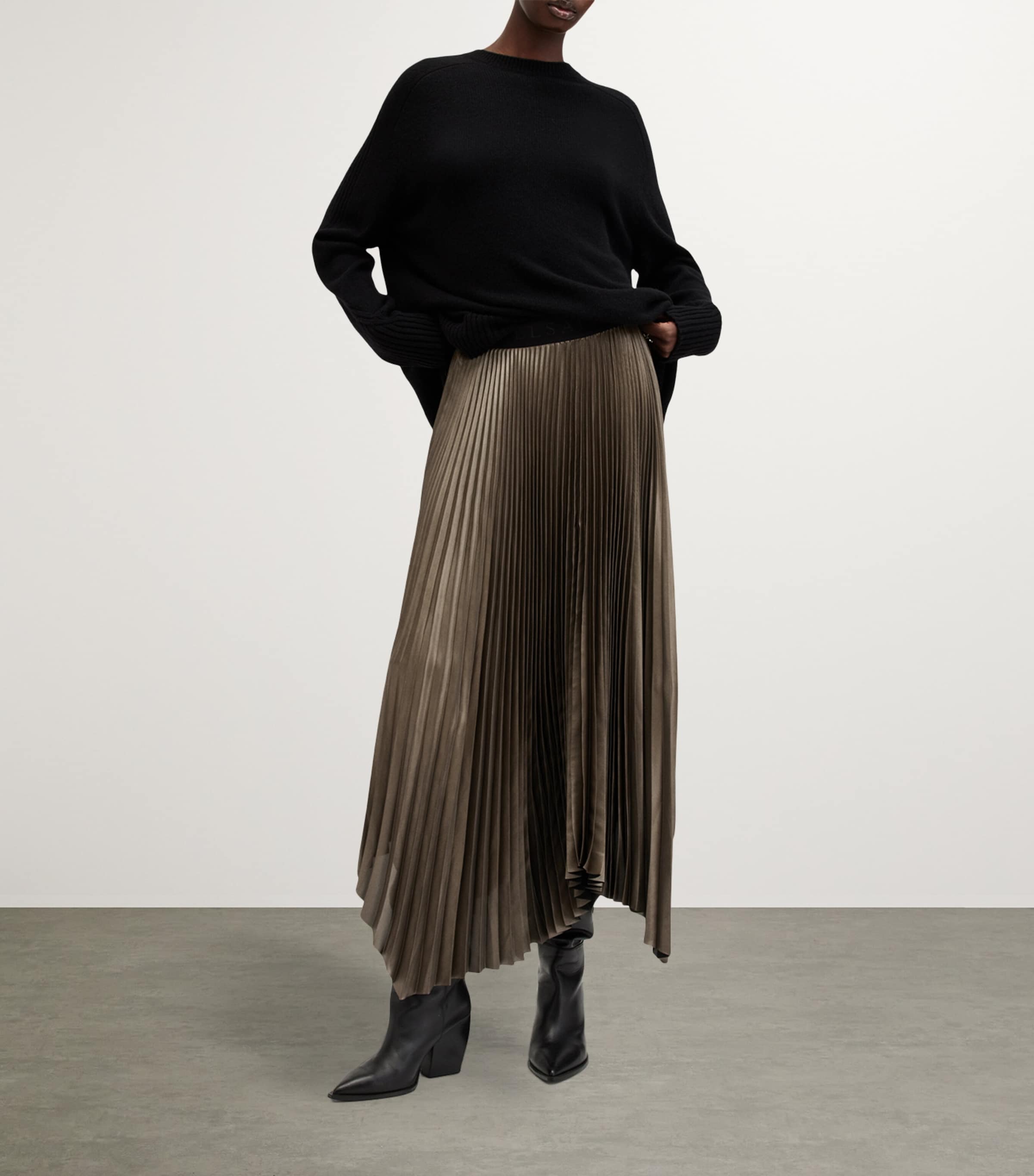 Metallic pleated midi skirt uk best sale