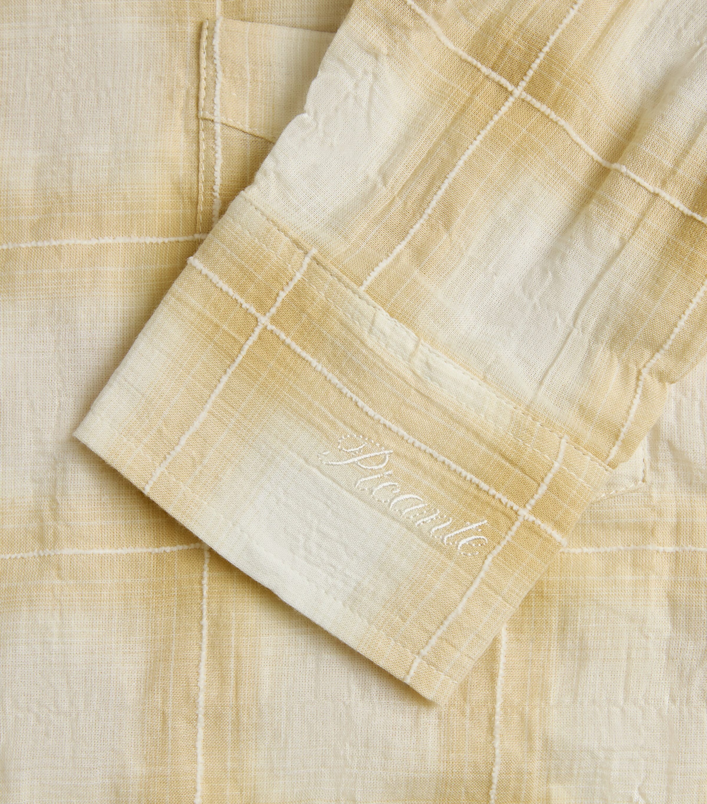 Picante Mens Cotton Crinkle Check Rocco Shirt Ivory Image 6