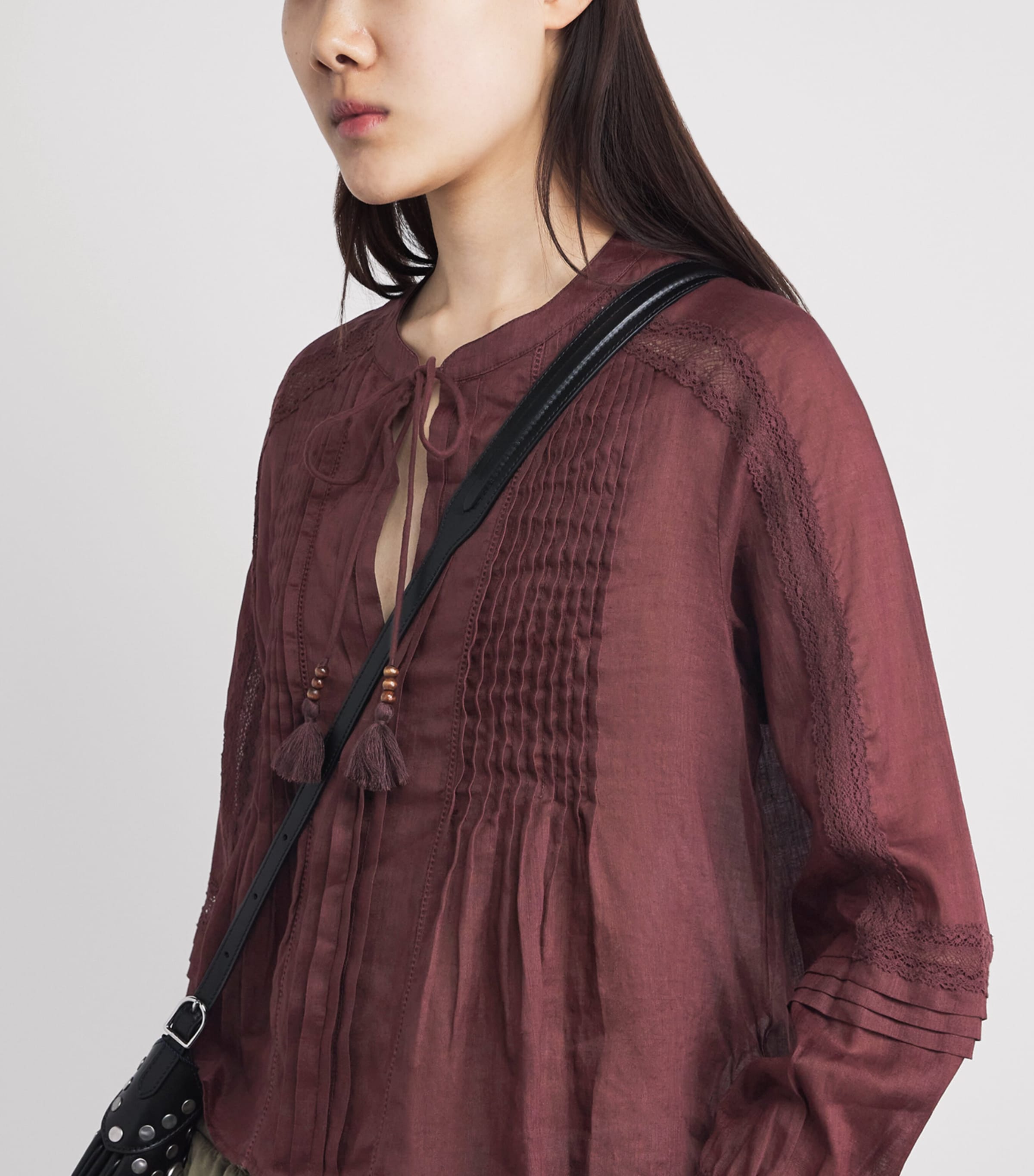 Veronica Beard Womens Self-Tie Sawyer Blouse Raisin Image 3