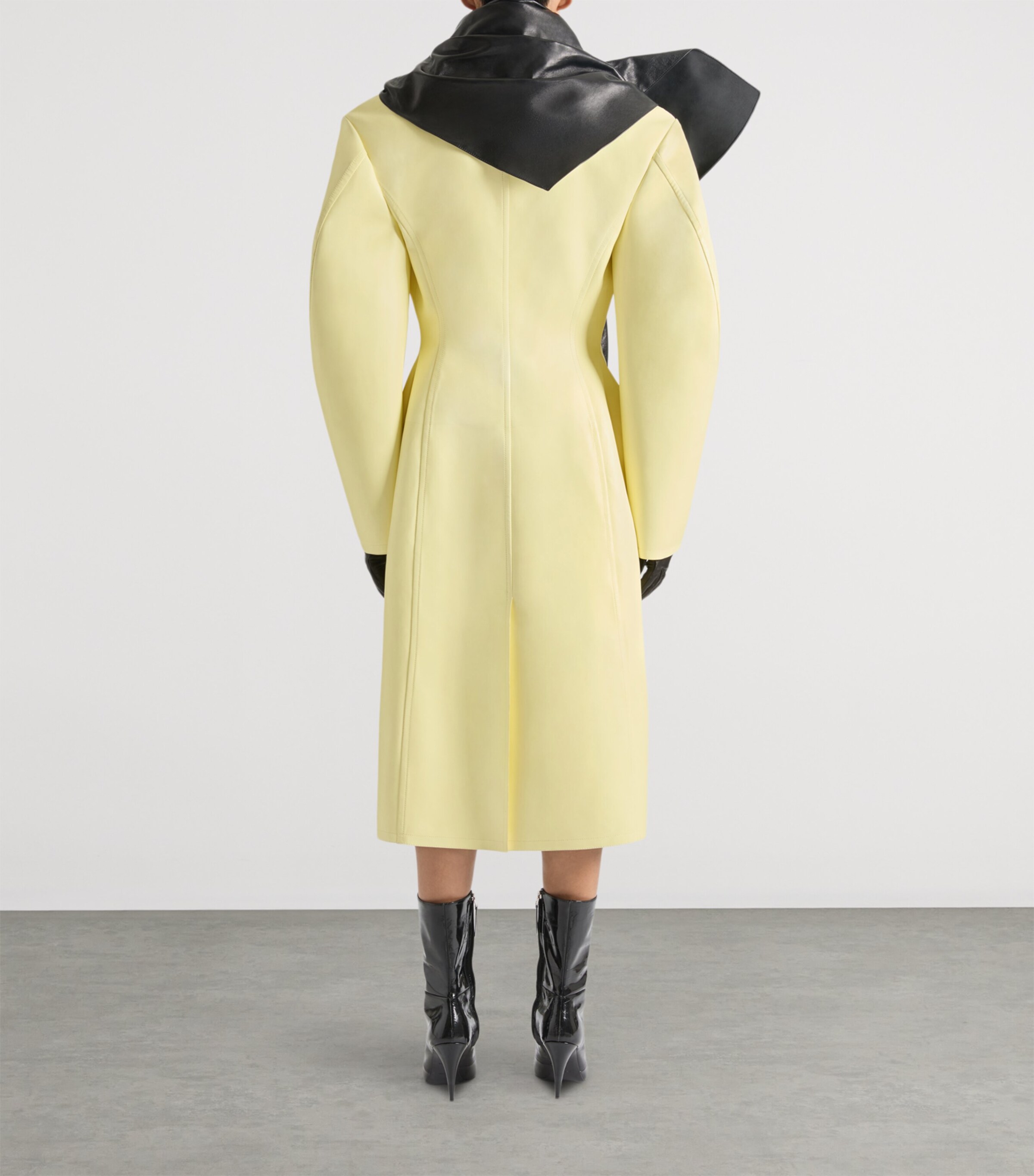 Leather Cocoon Long Coat PALE YELLOW Image 3