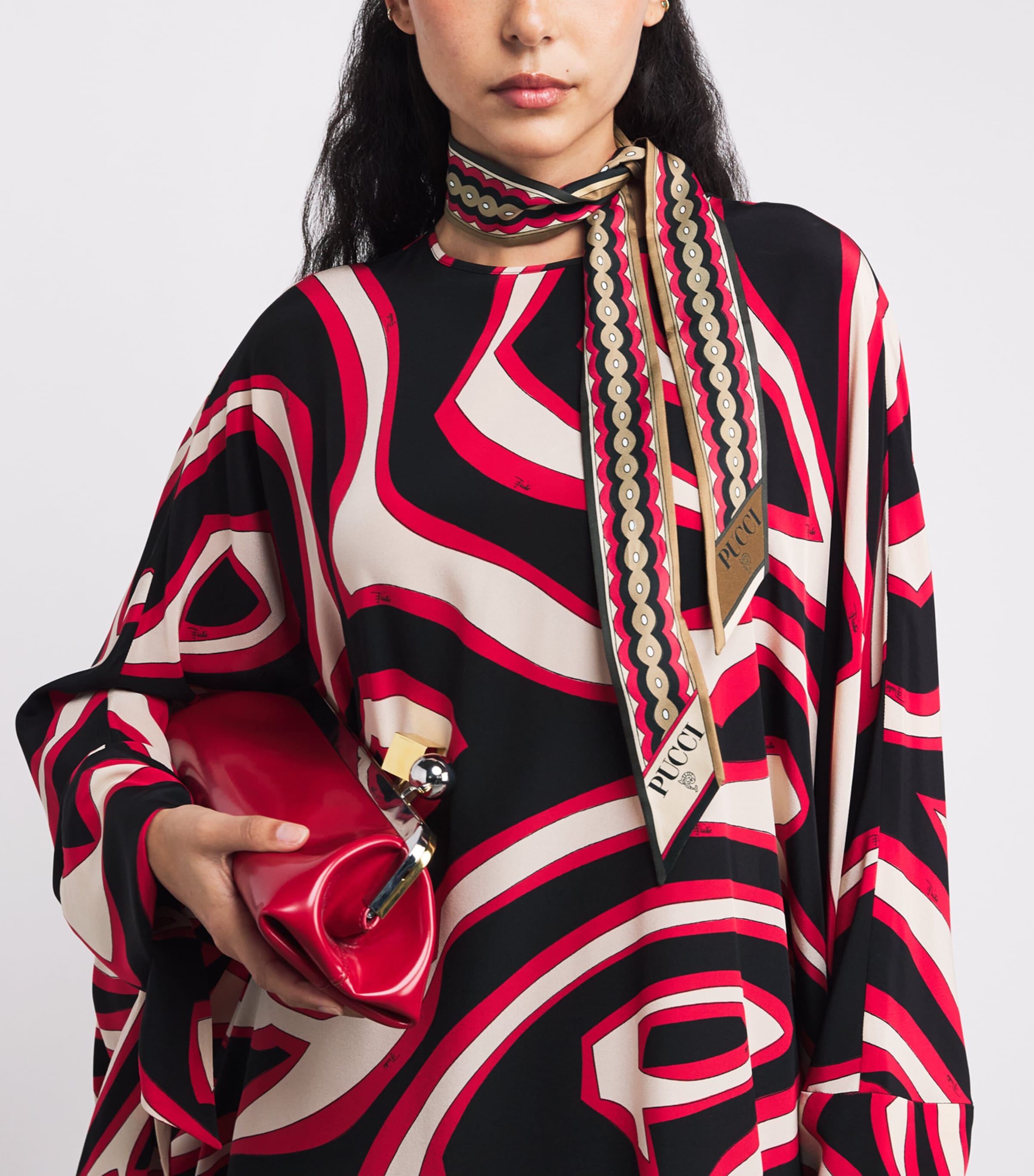 Silk Twill Girandole and Papiro Print Scarf 1/BLACK GOLD Image 2