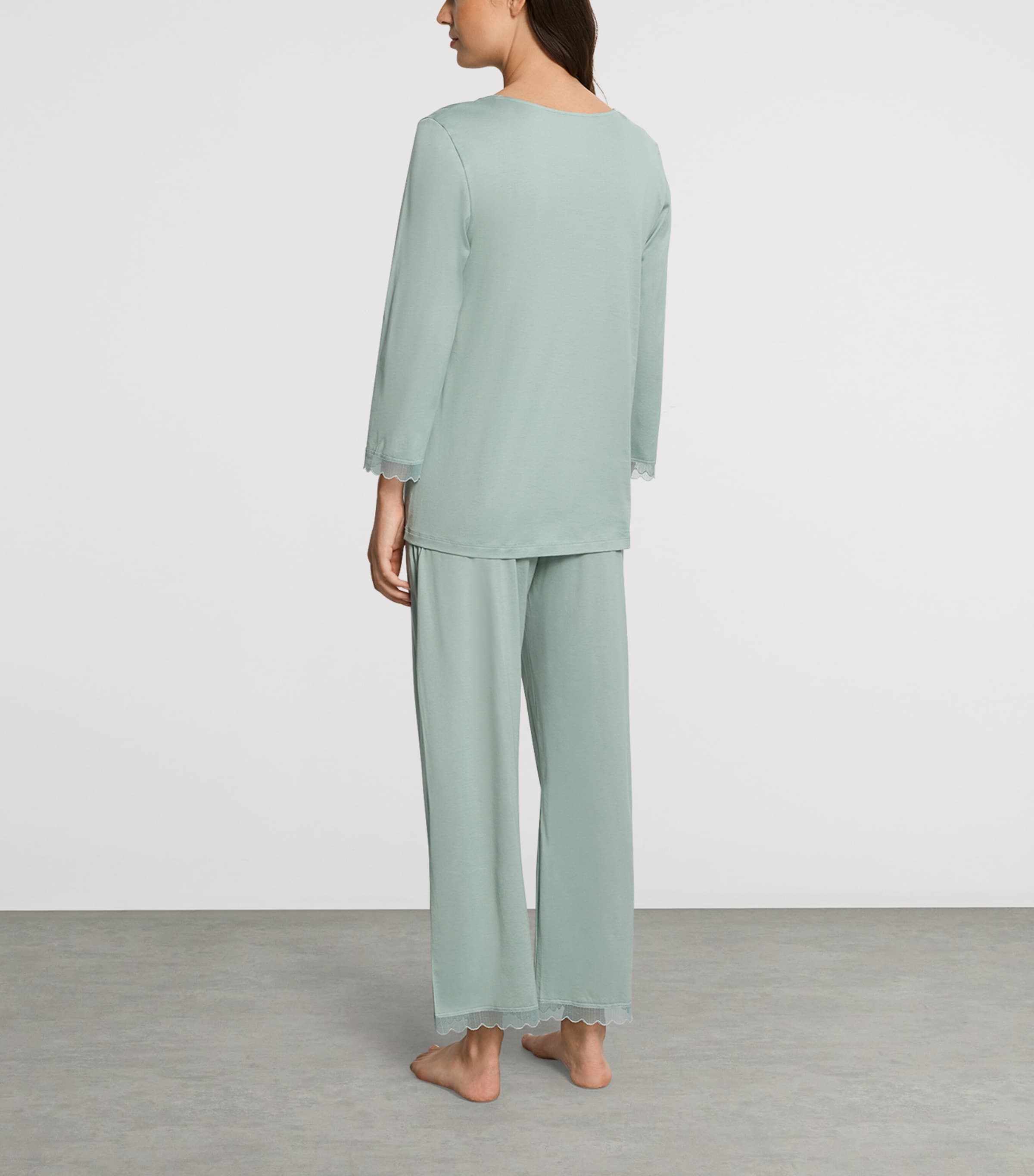 Hanro Womens Cotton Long Inaya Pyjama Set Dark Seafoam Image 3