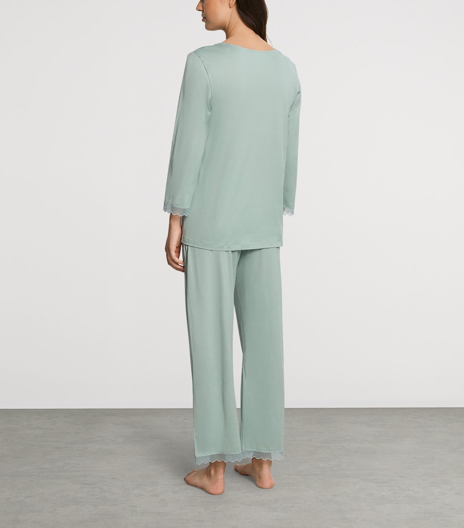 Hanro Womens Cotton Long Inaya Pyjama Set Dark Seafoam Image 3