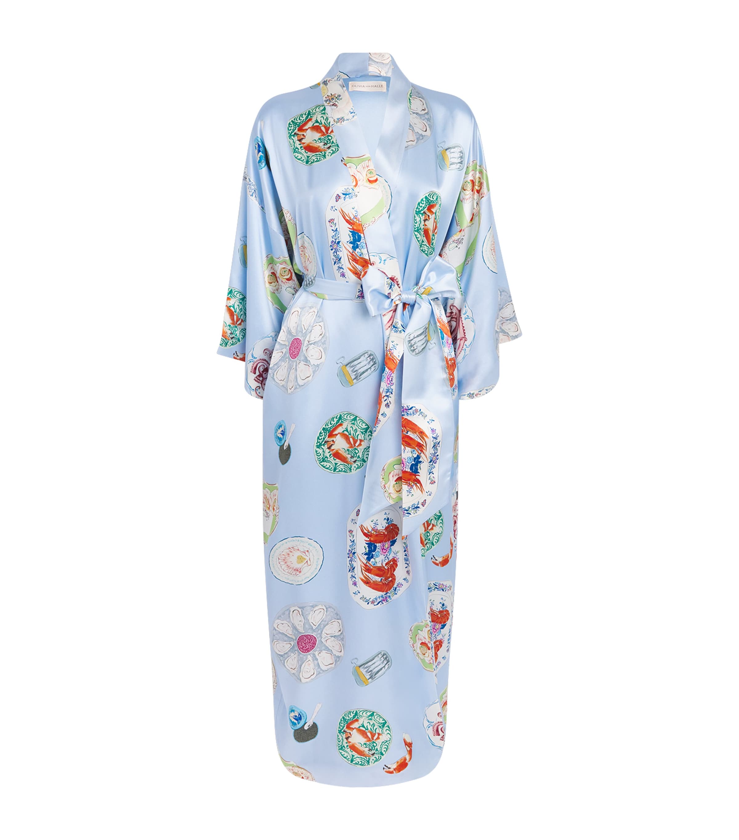 Olivia von Halle Womens Silk Queenie Cadiz Seafood Night Robe Cadiz Image 1