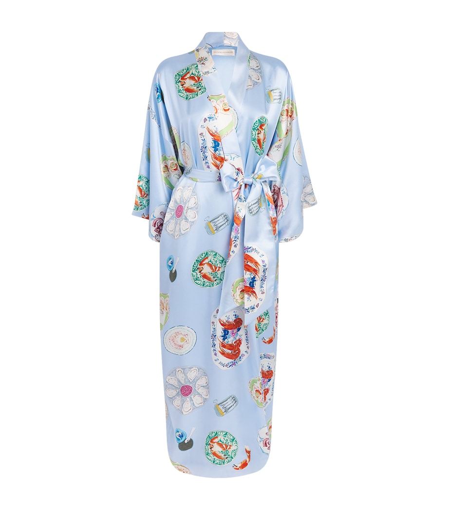 Olivia von Halle Womens Silk Queenie Cadiz Seafood Night Robe Cadiz Image 1