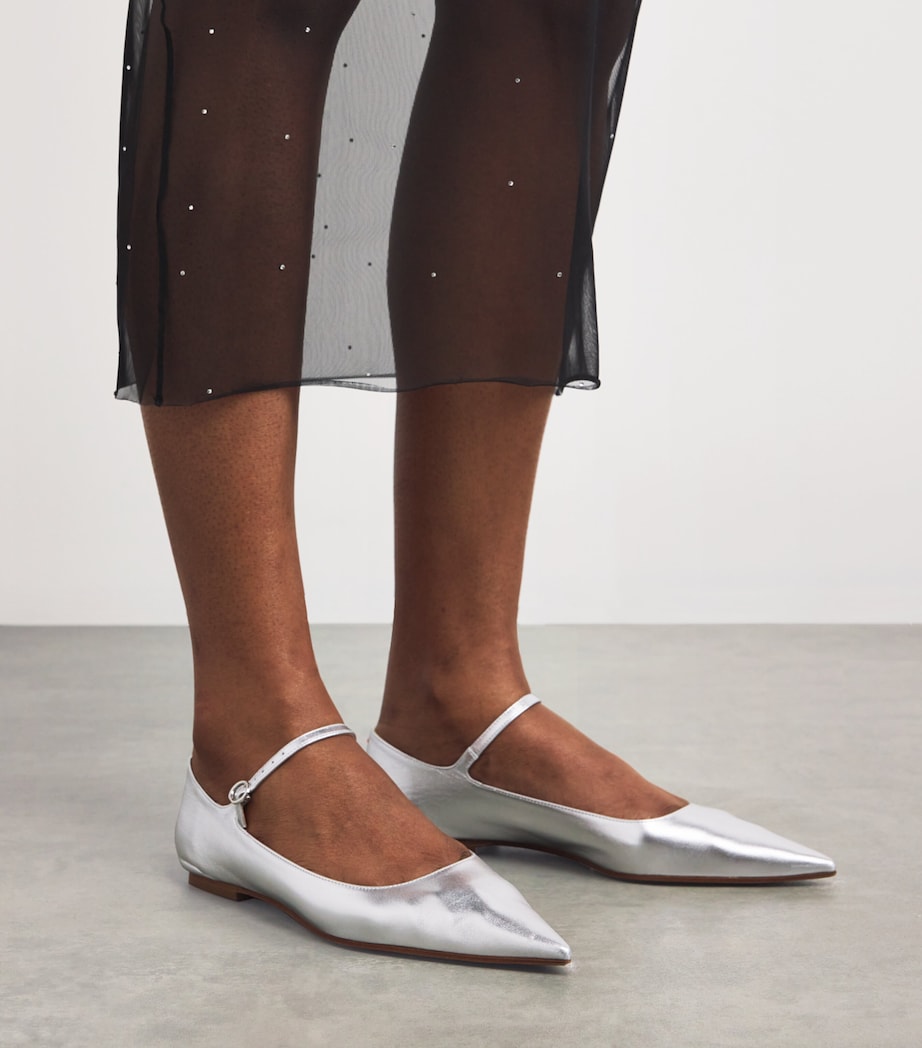 Leather Cleo Mary Jane Flats SILVER Image 2