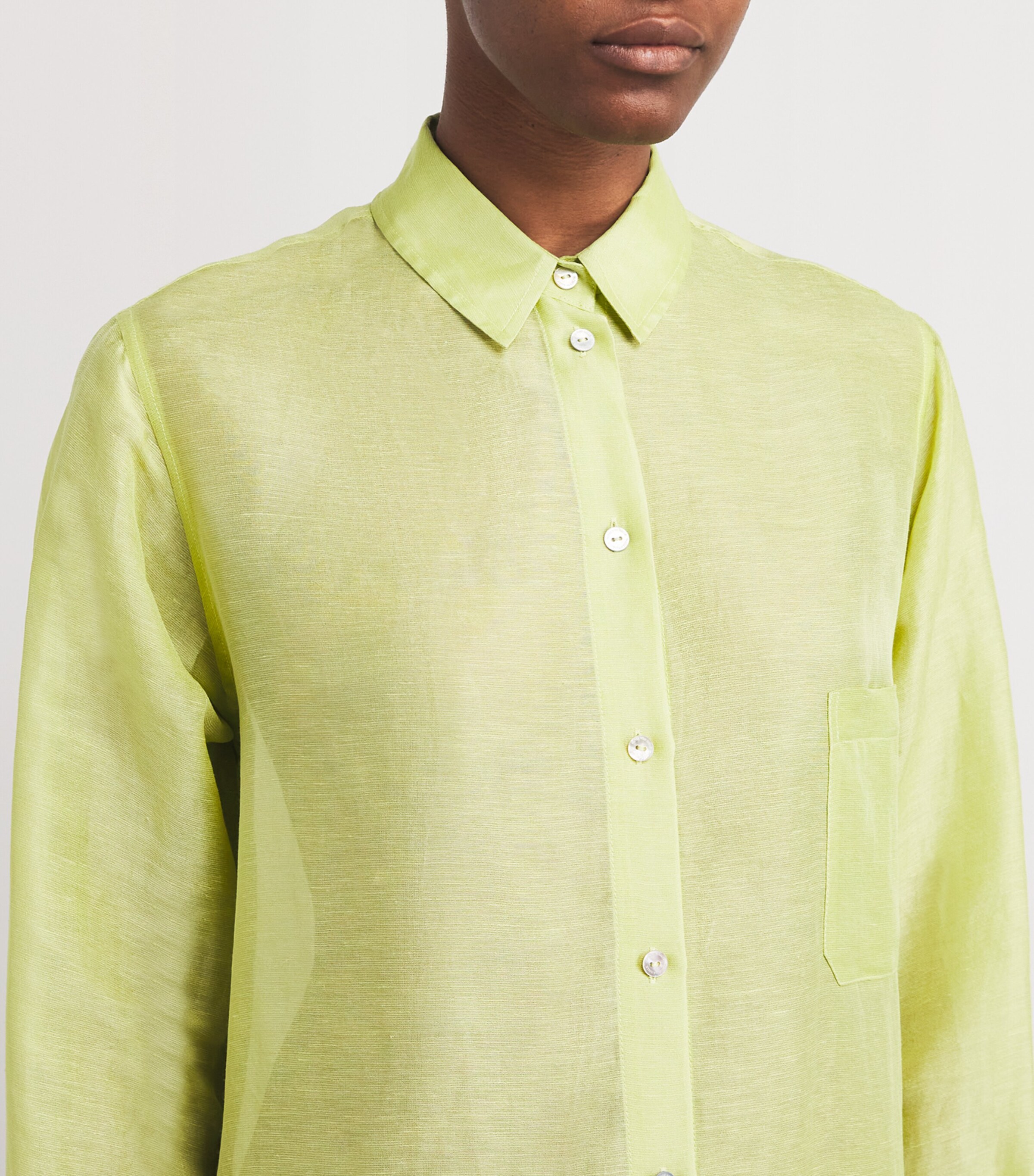 Silk-Linen Phoebe Midi Shirt Dress CELERY Image 6