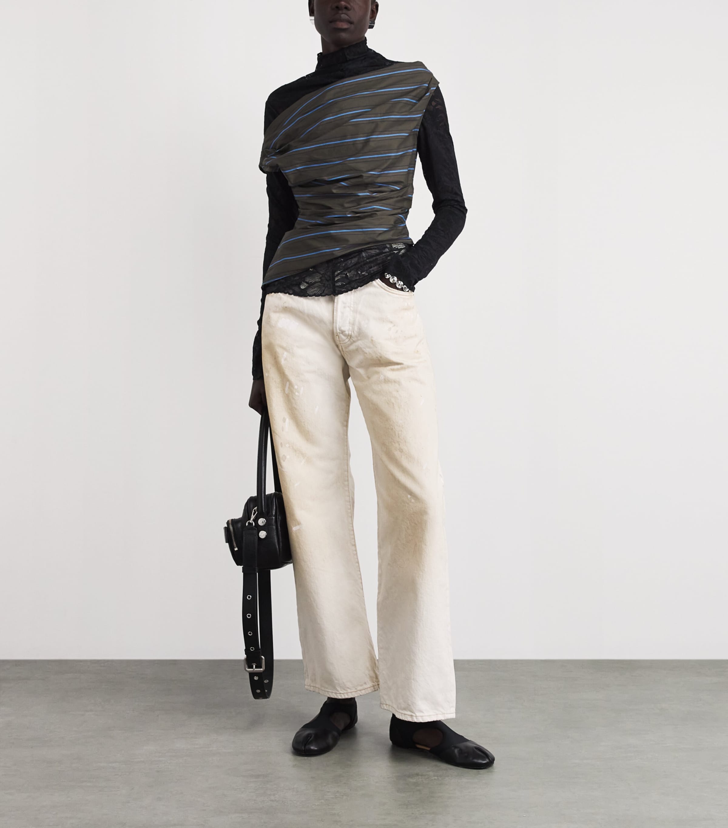 Acne Studios Womens Paint-Splattered Wide-Leg Jeans White Image 2